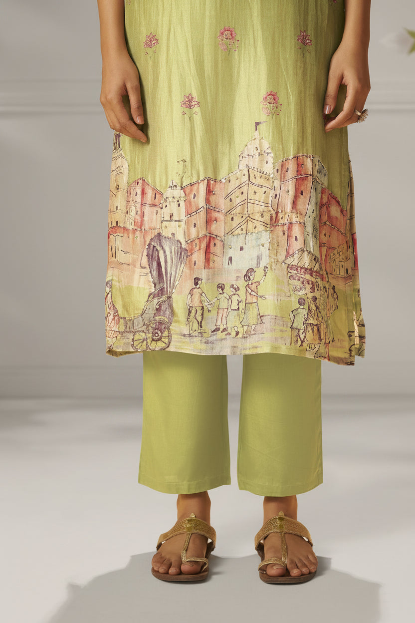 Meadow Green Dola Digital Kurta Set