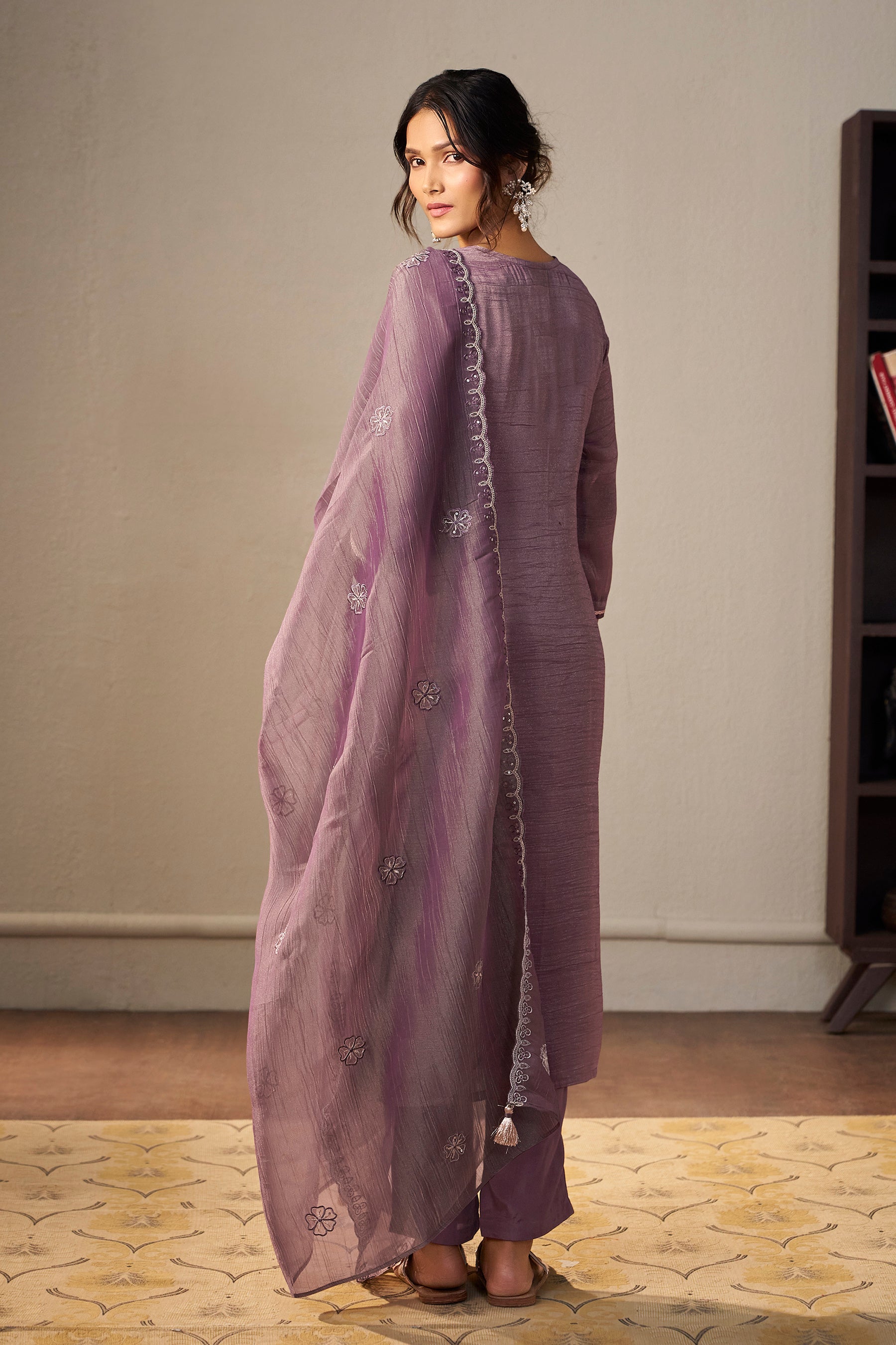 Crush Organza Border Embroidery Set – Purple