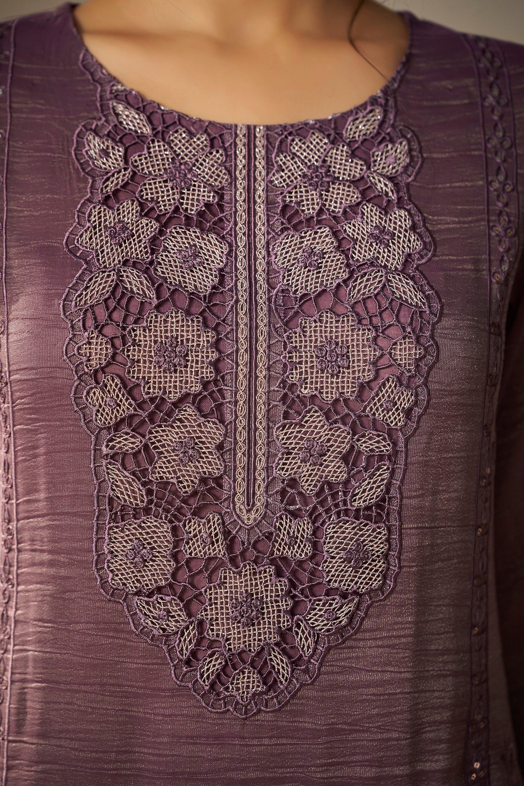 Crush Organza Border Embroidery Set – Purple