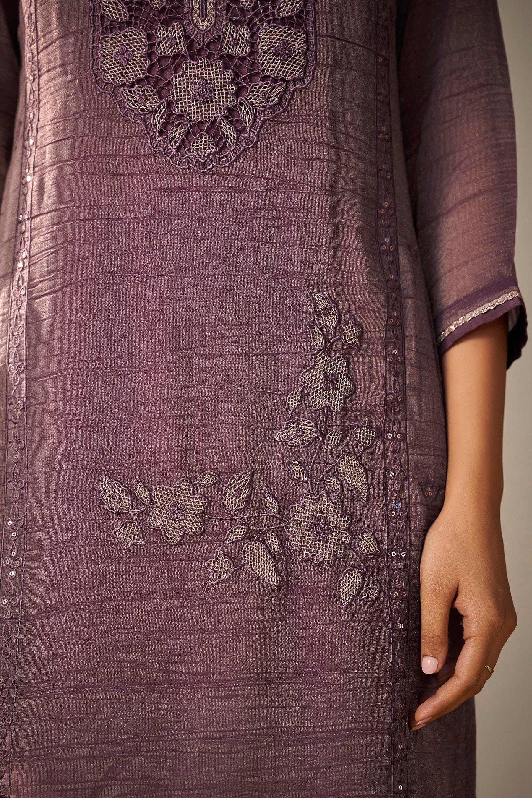 Crush Organza Border Embroidery Set – Purple