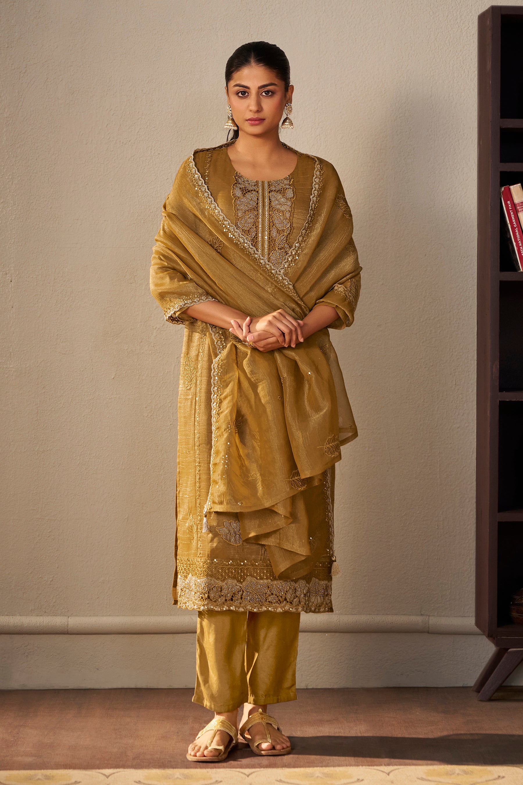 Crush Organza Border Embroidery Set – Mustard