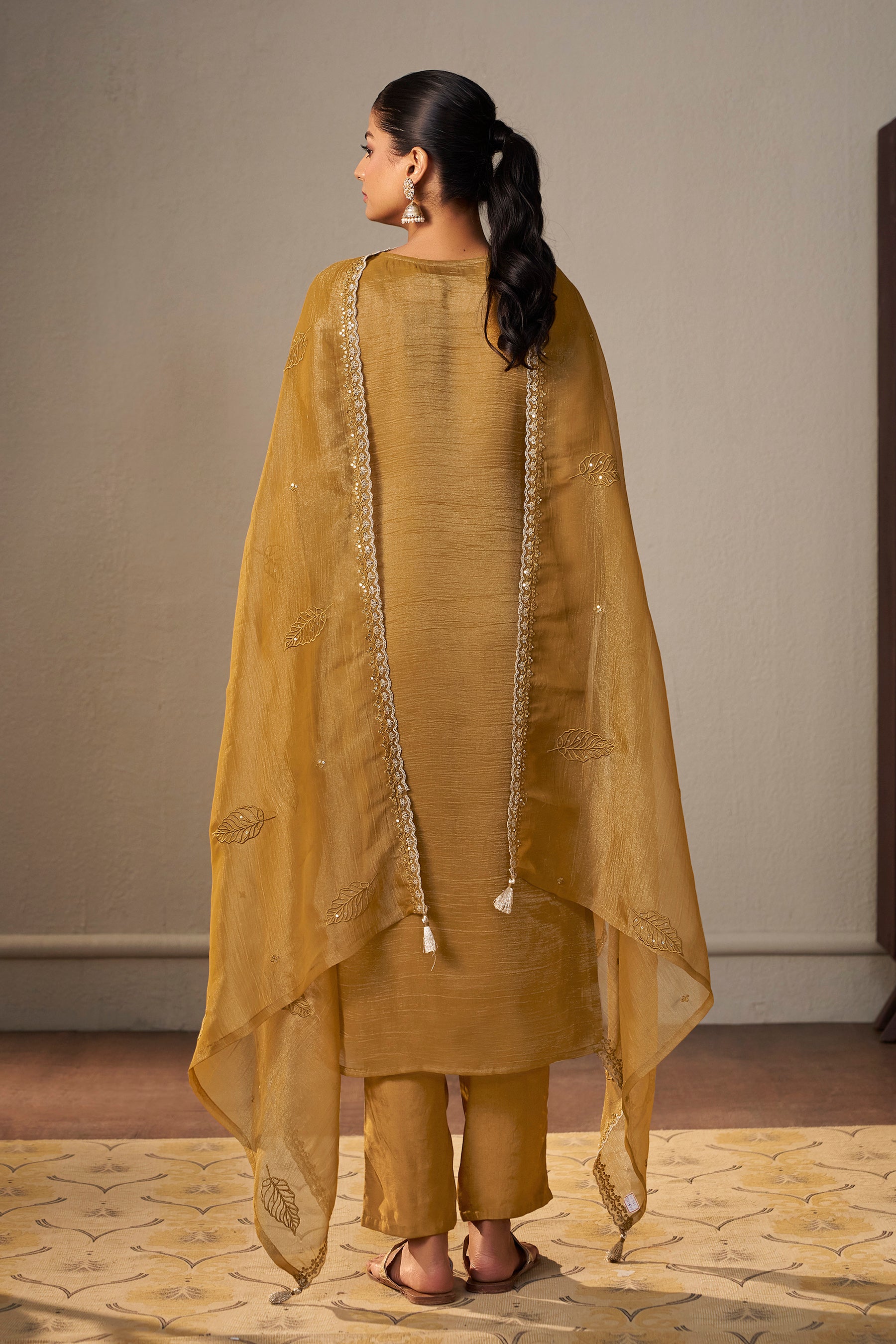 Crush Organza Border Embroidery Set – Mustard