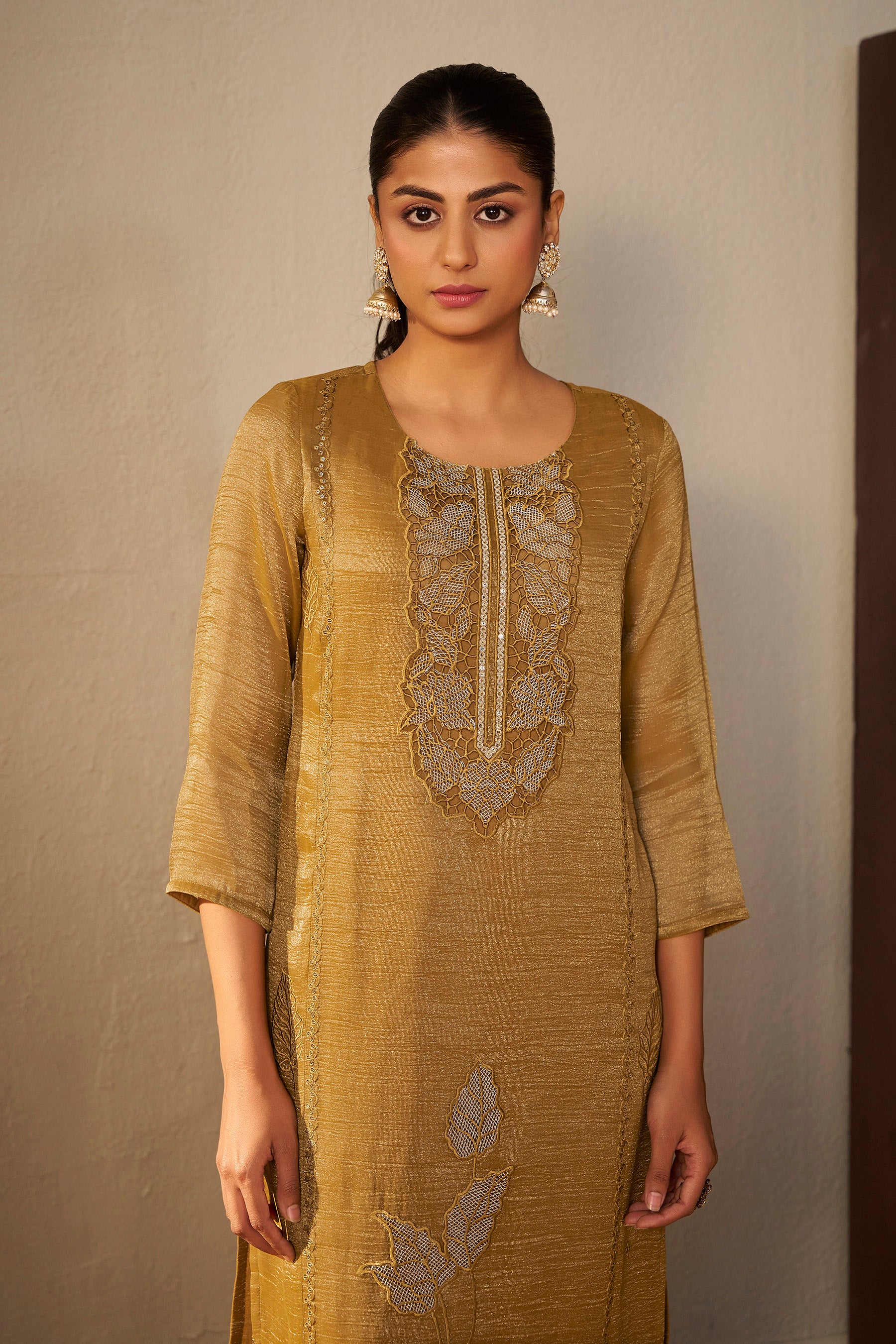 Crush Organza Border Embroidery Set – Mustard