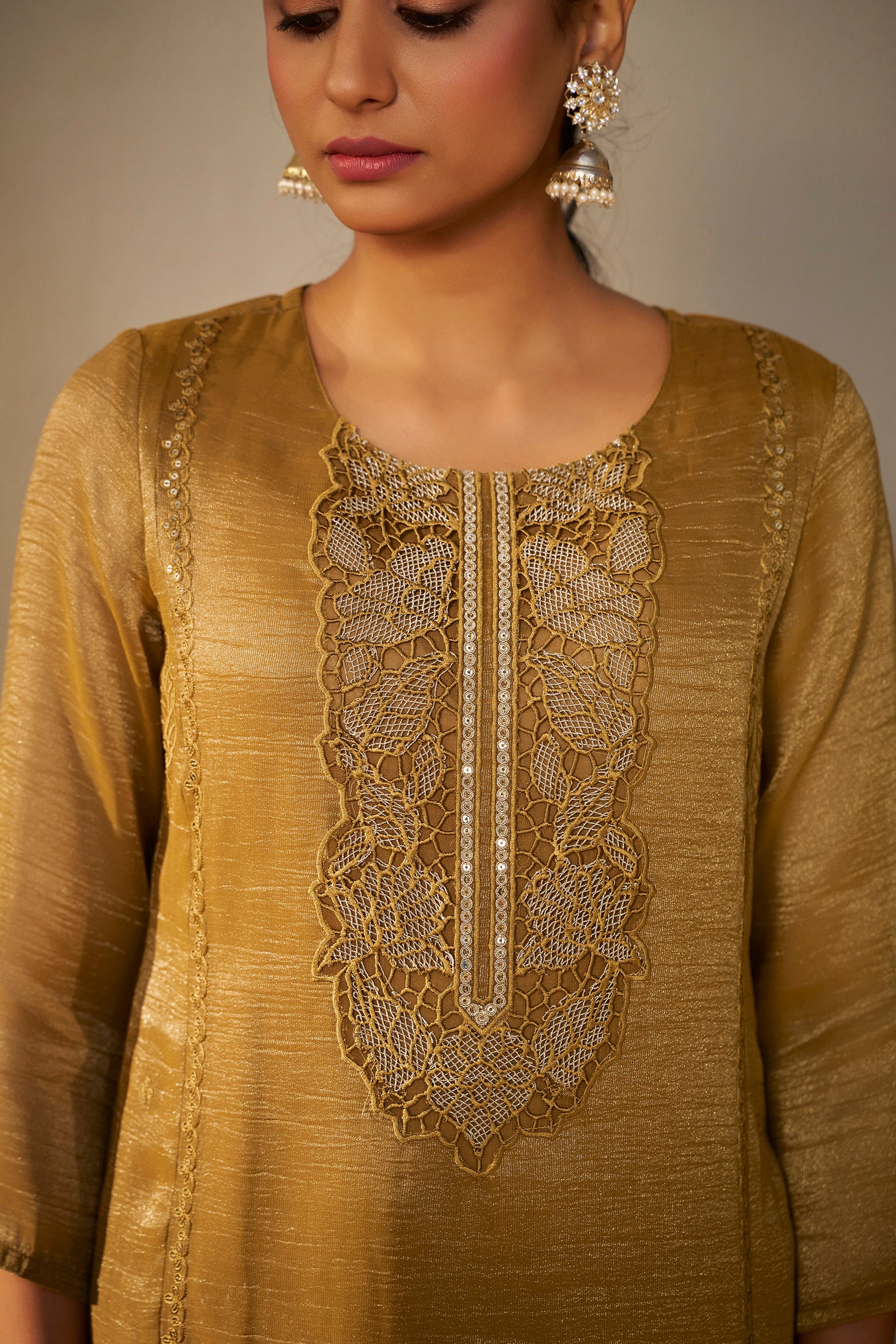 Crush Organza Border Embroidery Set – Mustard