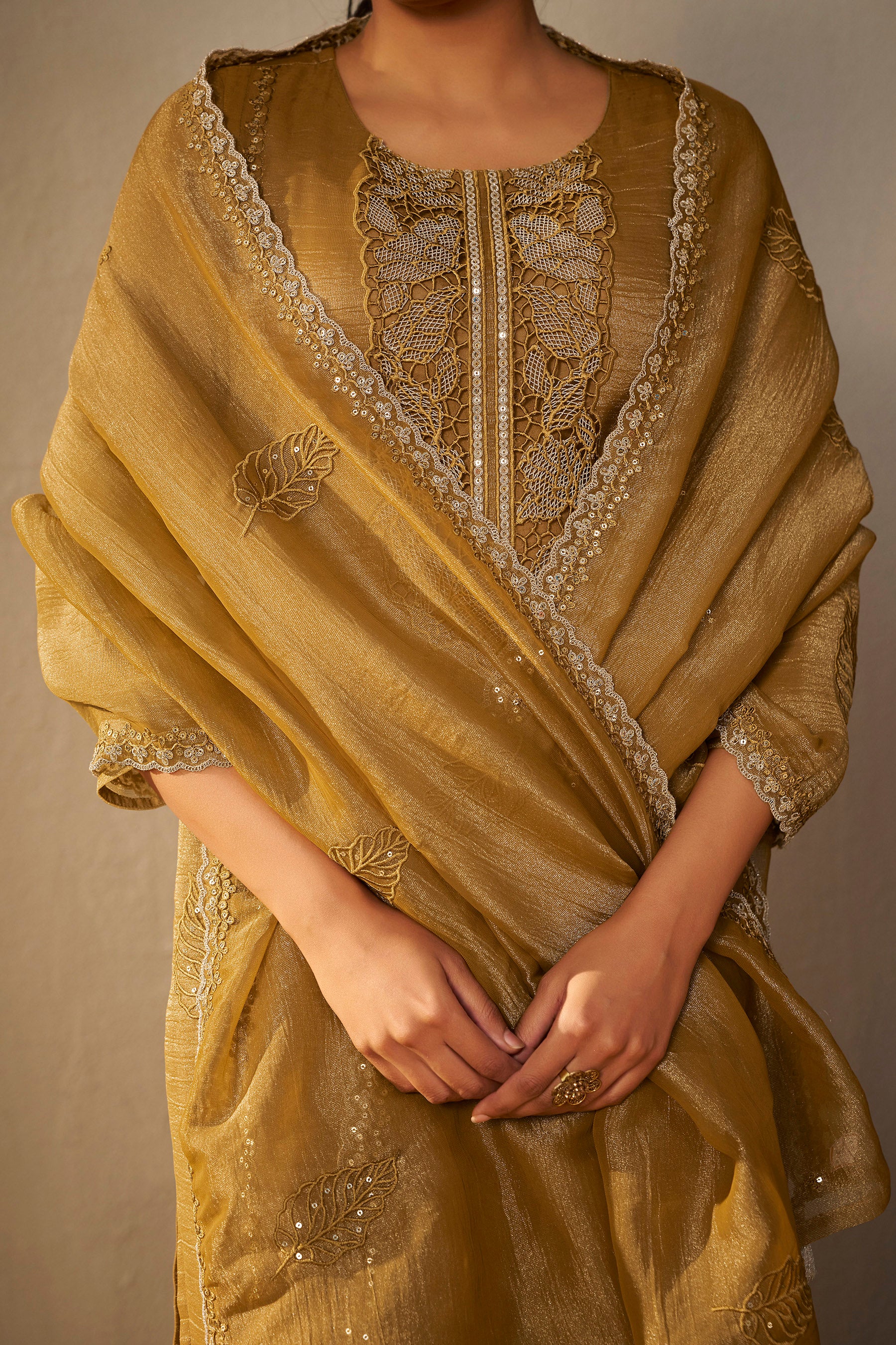 Crush Organza Border Embroidery Set – Mustard