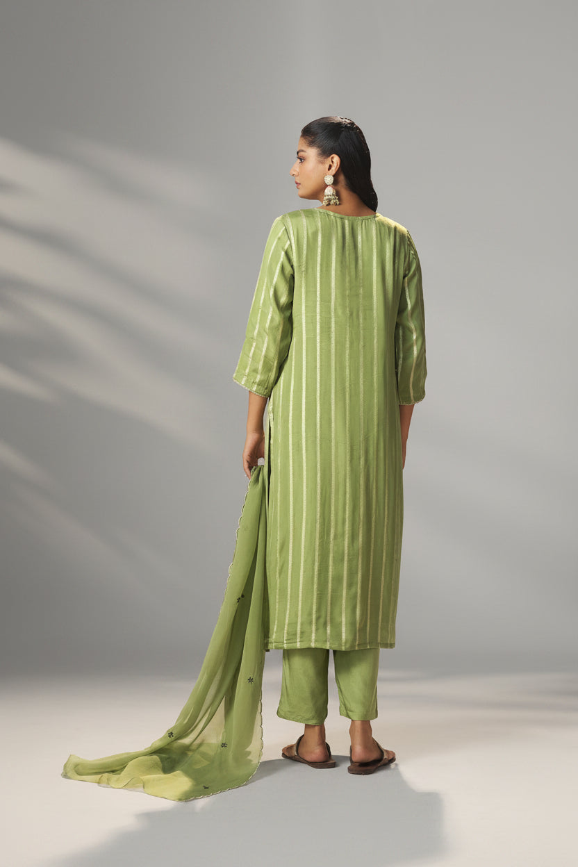 Emerald Organza Jacquard Embroidered Set