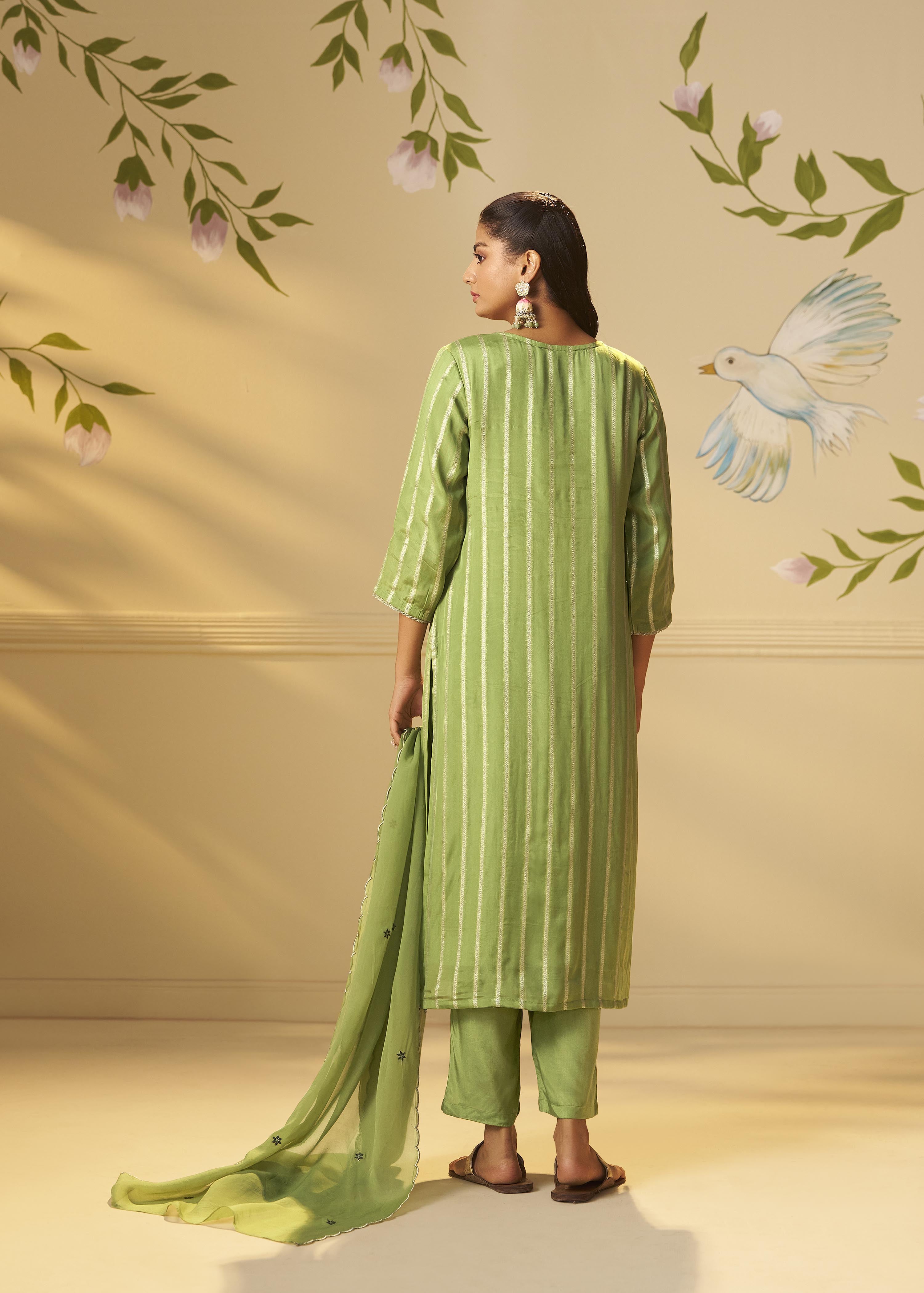 Emerald Organza Jacquard Embroidered Set