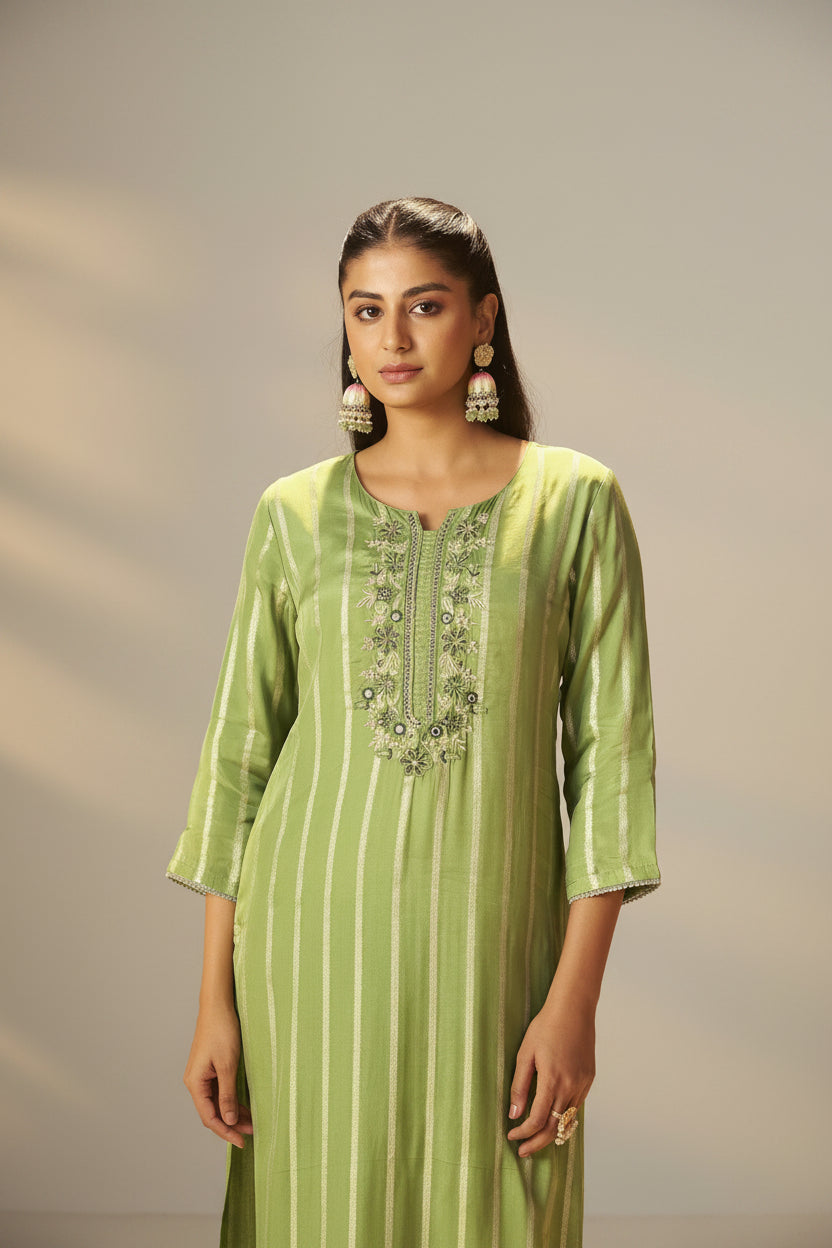 Emerald Organza Jacquard Embroidered Set