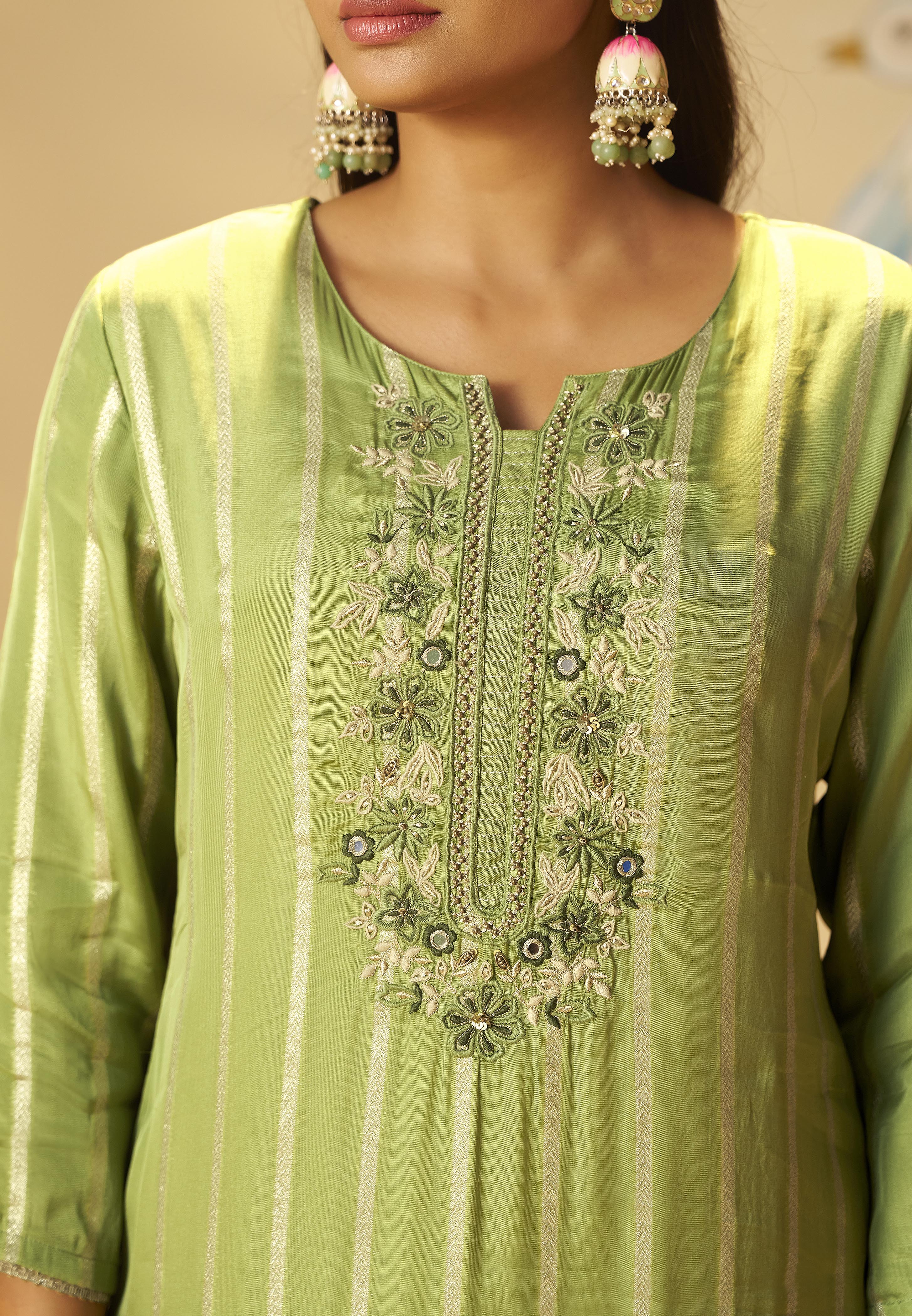 Emerald Organza Jacquard Embroidered Set