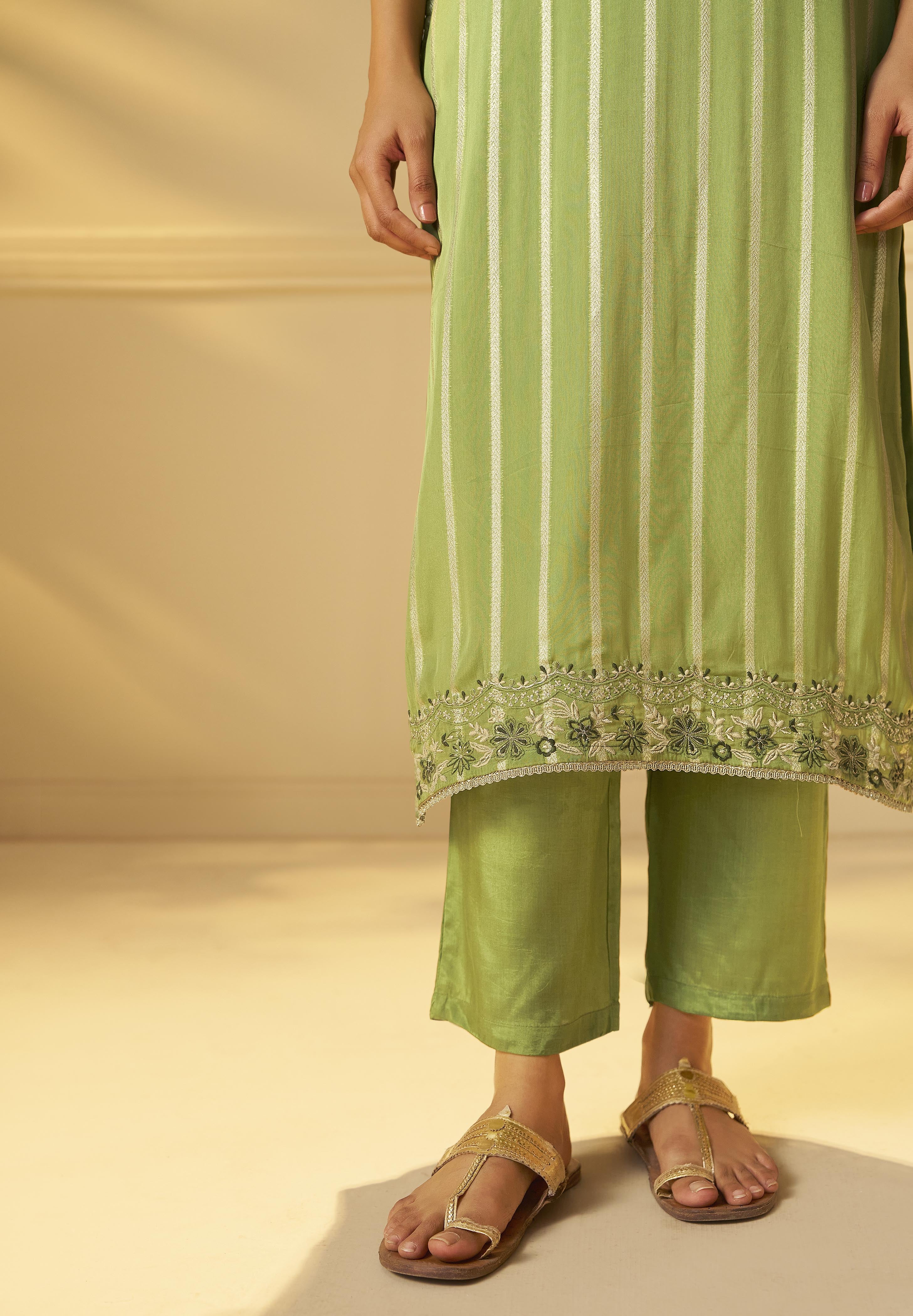 Emerald Organza Jacquard Embroidered Set