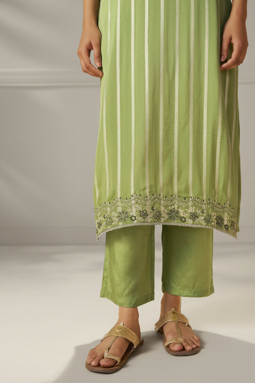 Emerald Organza Jacquard Embroidered Set