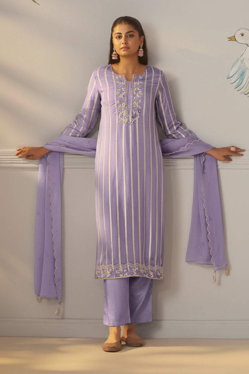 Lavender Aura Organza Festive Kurta Set