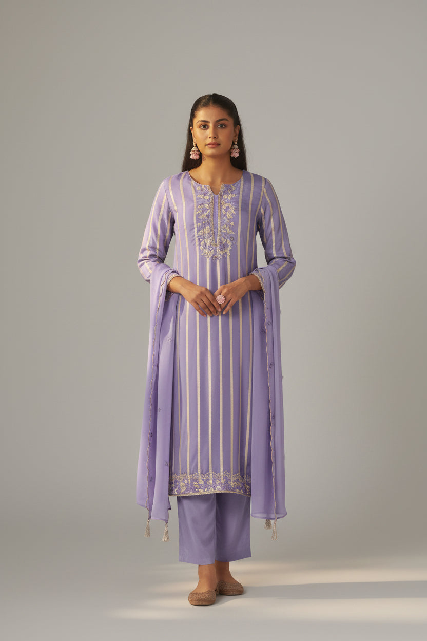 Lavender Aura Organza Festive Kurta Set