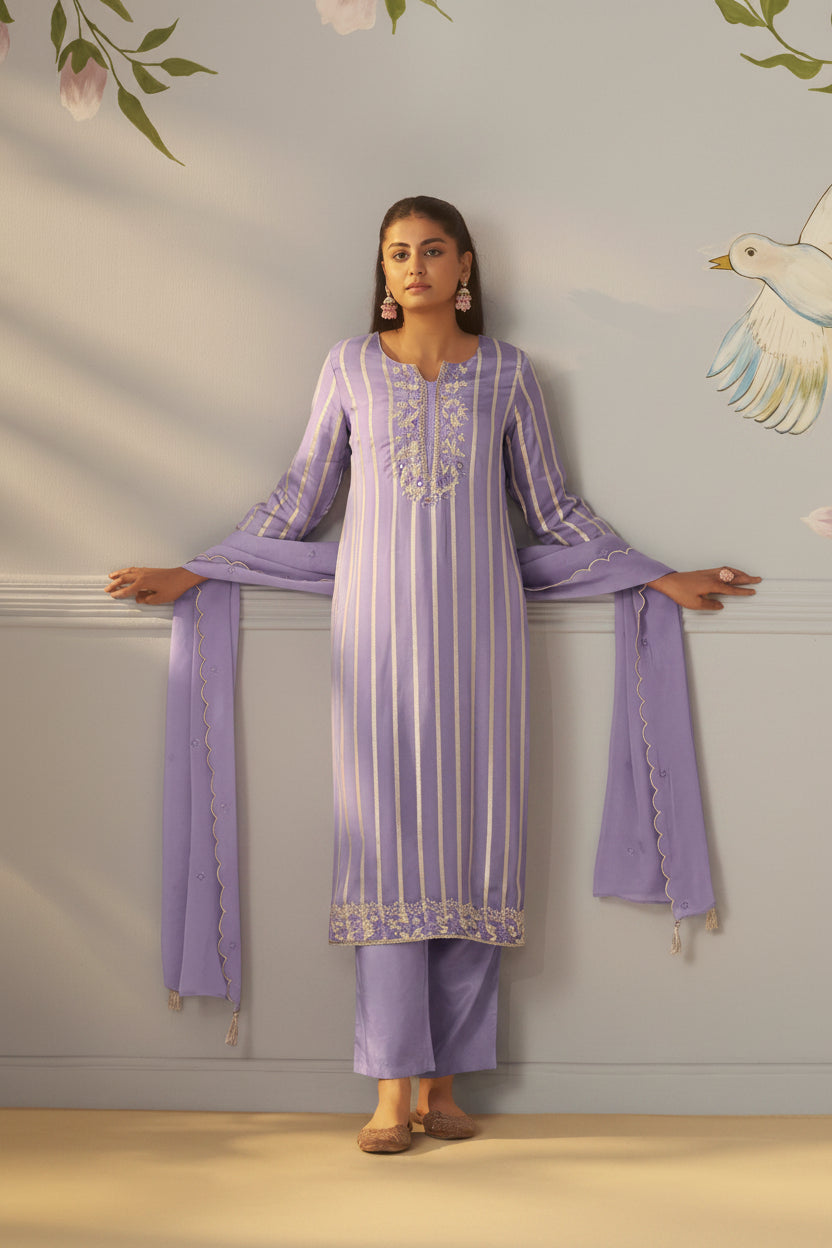 Lavender Aura Organza Festive Kurta Set