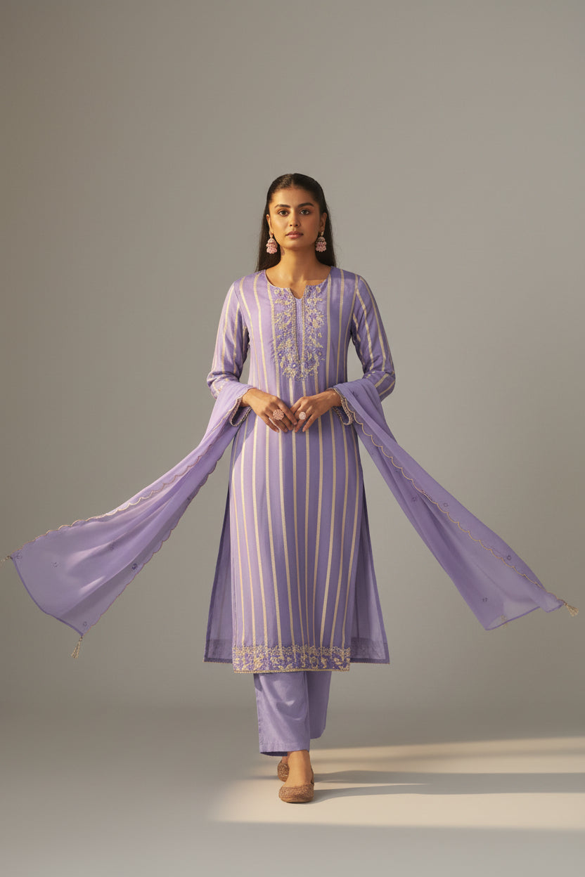 Lavender Aura Organza Festive Kurta Set