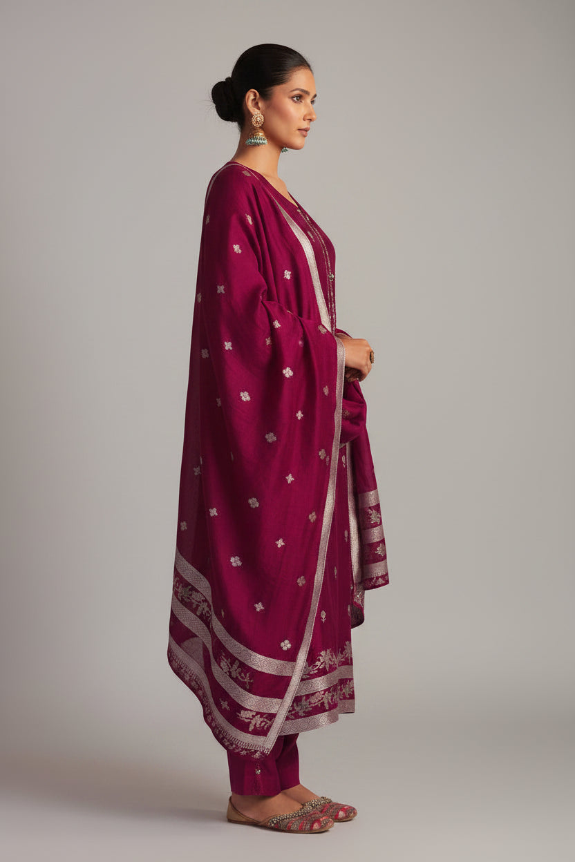 Bhagalpuri Silk Jacquard Set (Handwork)