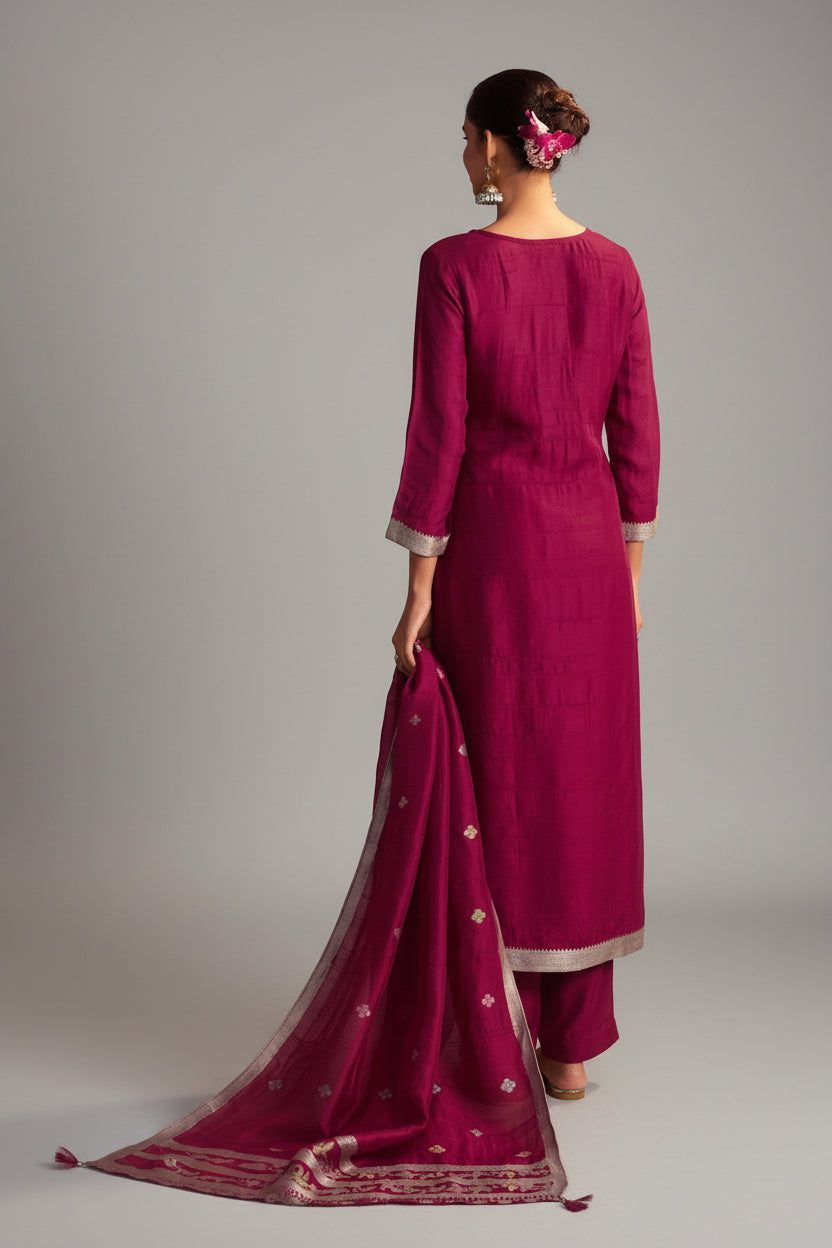 Bhagalpuri Silk Jacquard Set (Handwork)