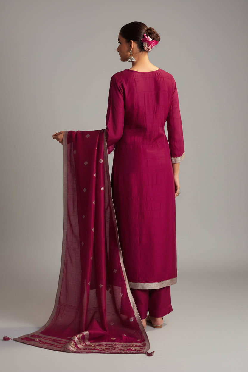 Bhagalpuri Silk Jacquard Set (Handwork)