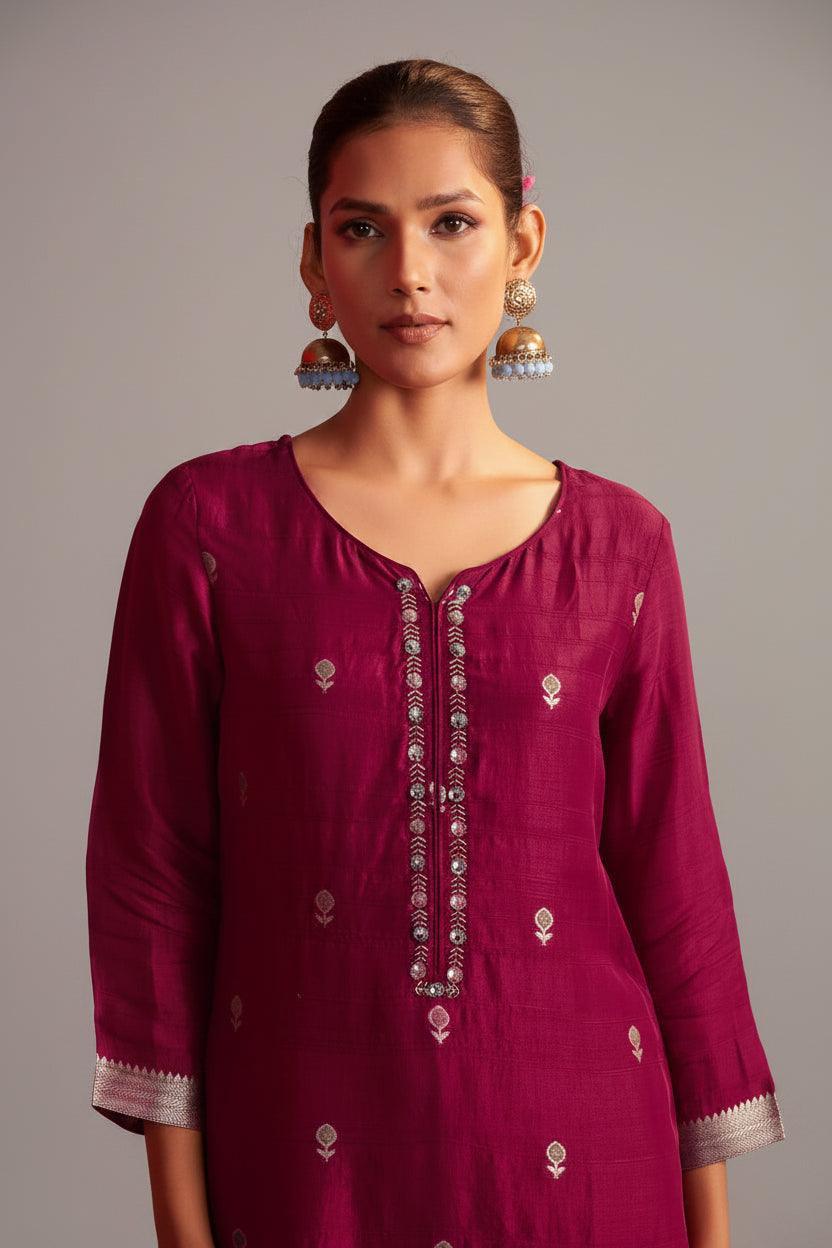 Bhagalpuri Silk Jacquard Set (Handwork)