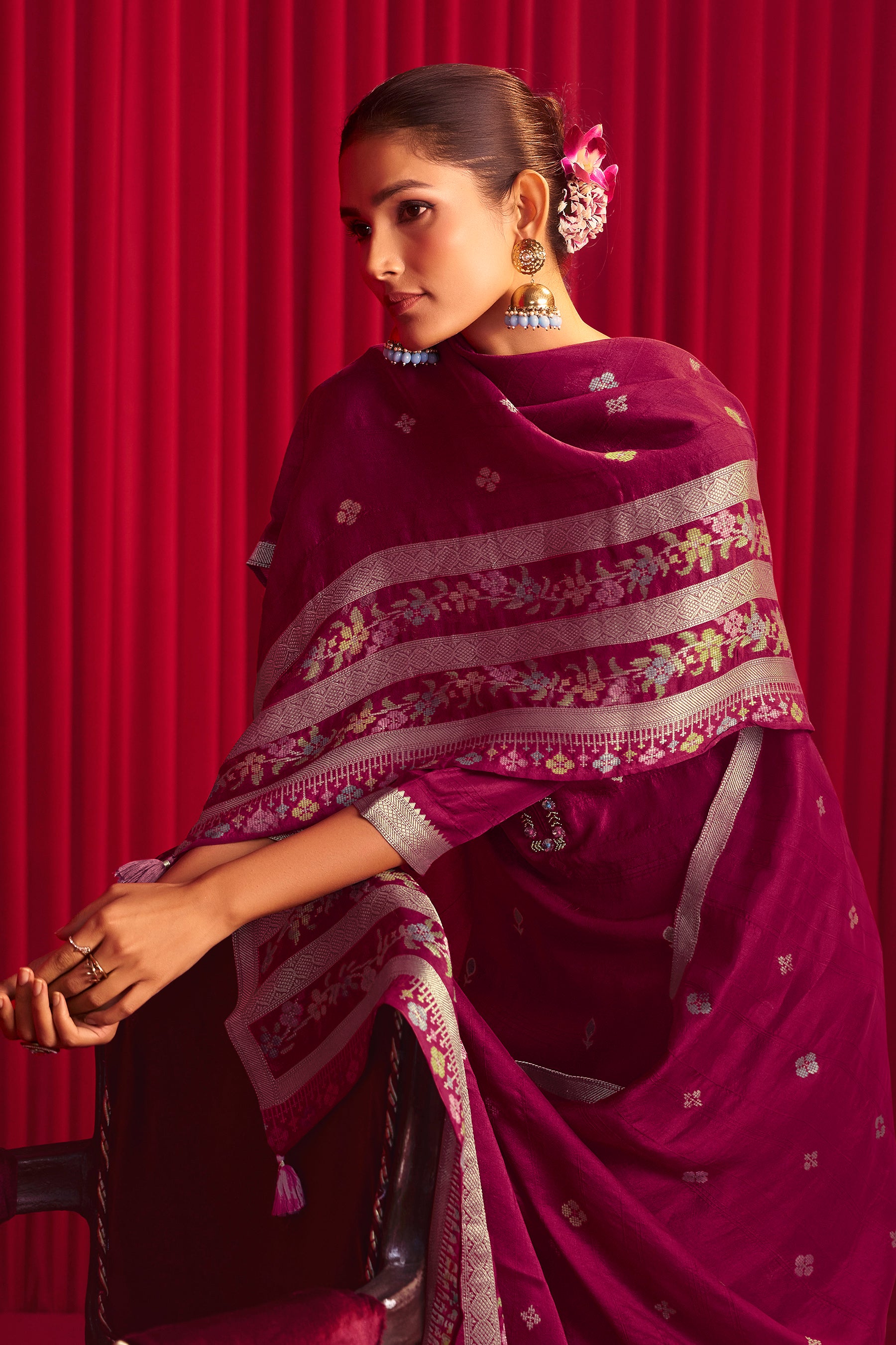 Bhagalpuri Silk Jacquard Set (Handwork)