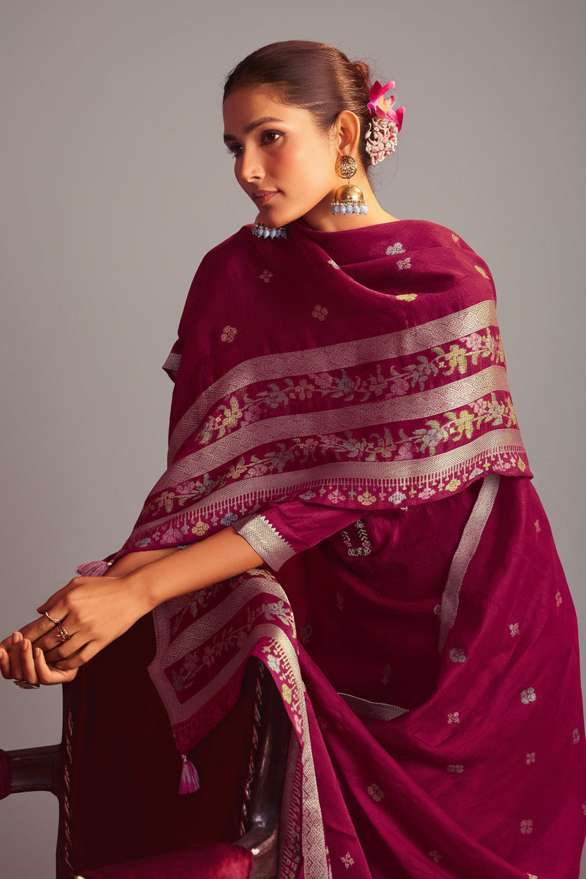 Bhagalpuri Silk Jacquard Set (Handwork)