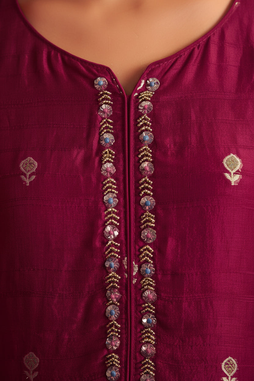 Bhagalpuri Silk Jacquard Set (Handwork)