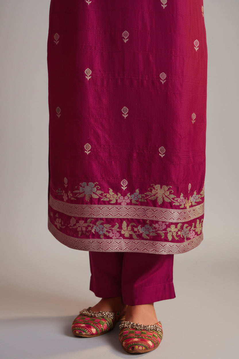 Bhagalpuri Silk Jacquard Set (Handwork)