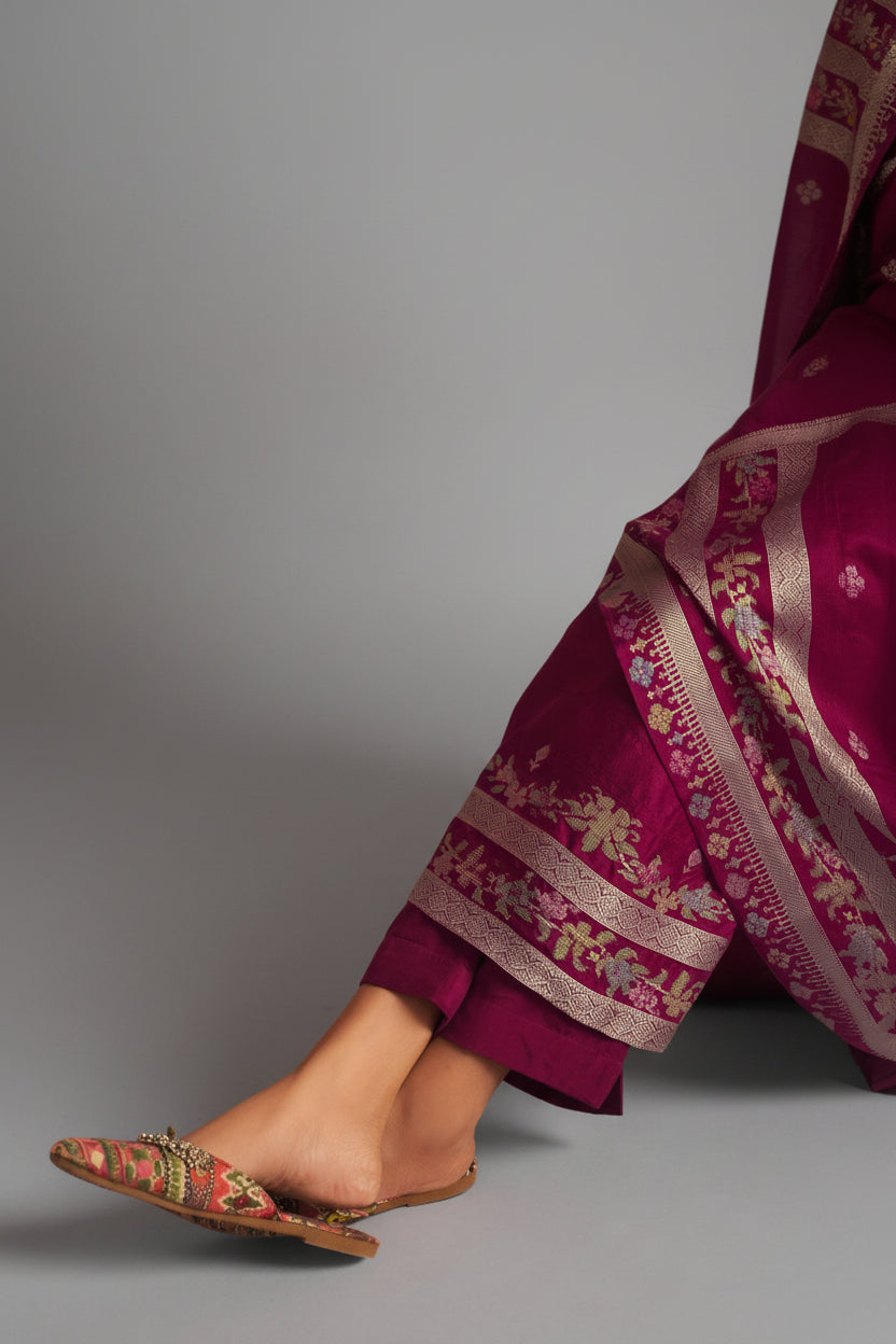 Bhagalpuri Silk Jacquard Set (Handwork)