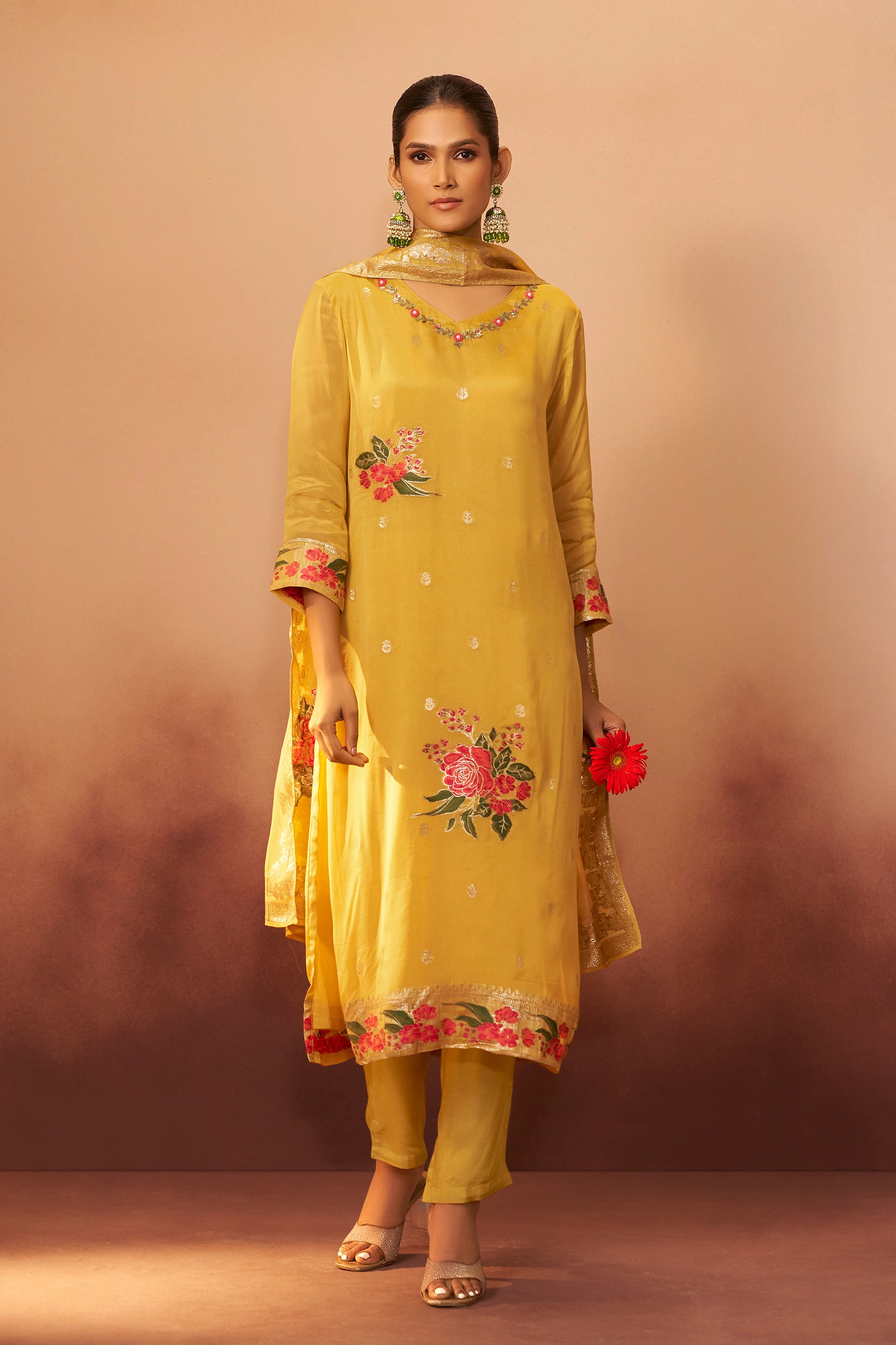Mustard Organza Kurta Set