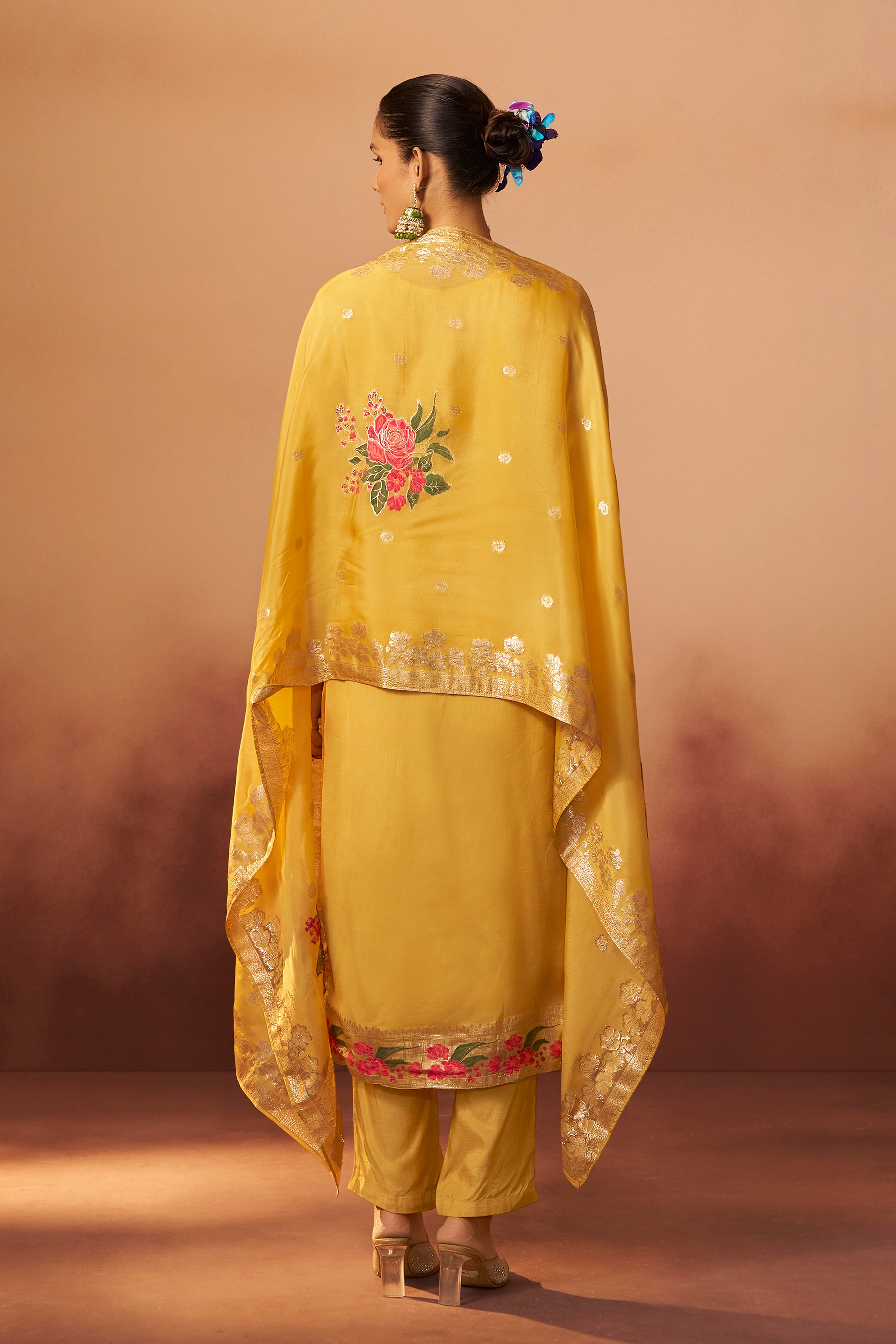 Mustard Organza Kurta Set