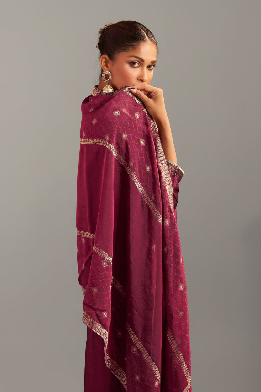 Maroon Handworked Silk Festive Kurta Set
