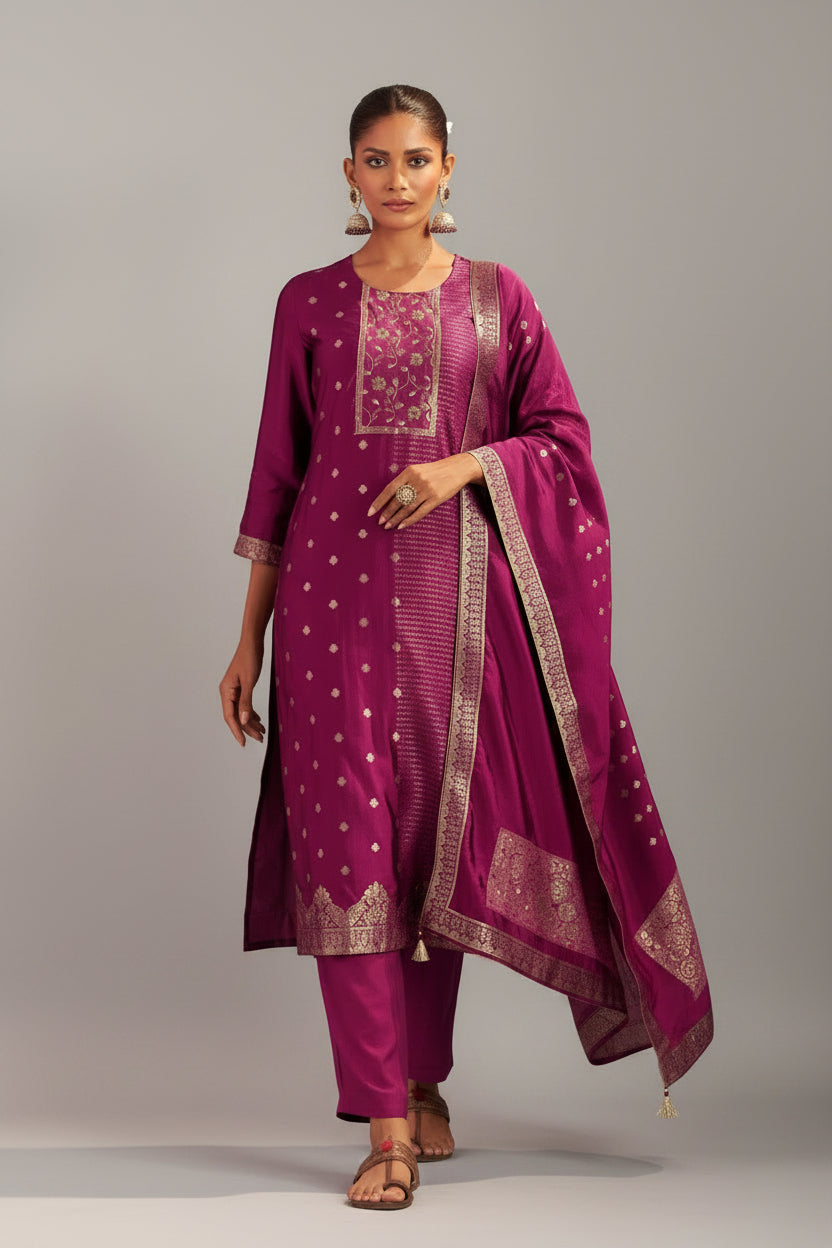 Rani Handworked Silk Festive Kurta Set