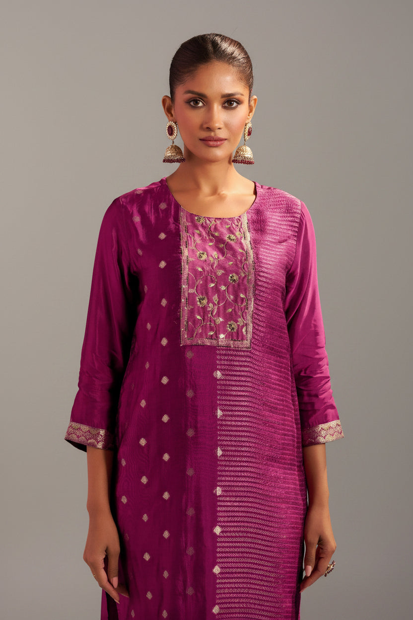 Rani Handworked Silk Festive Kurta Set