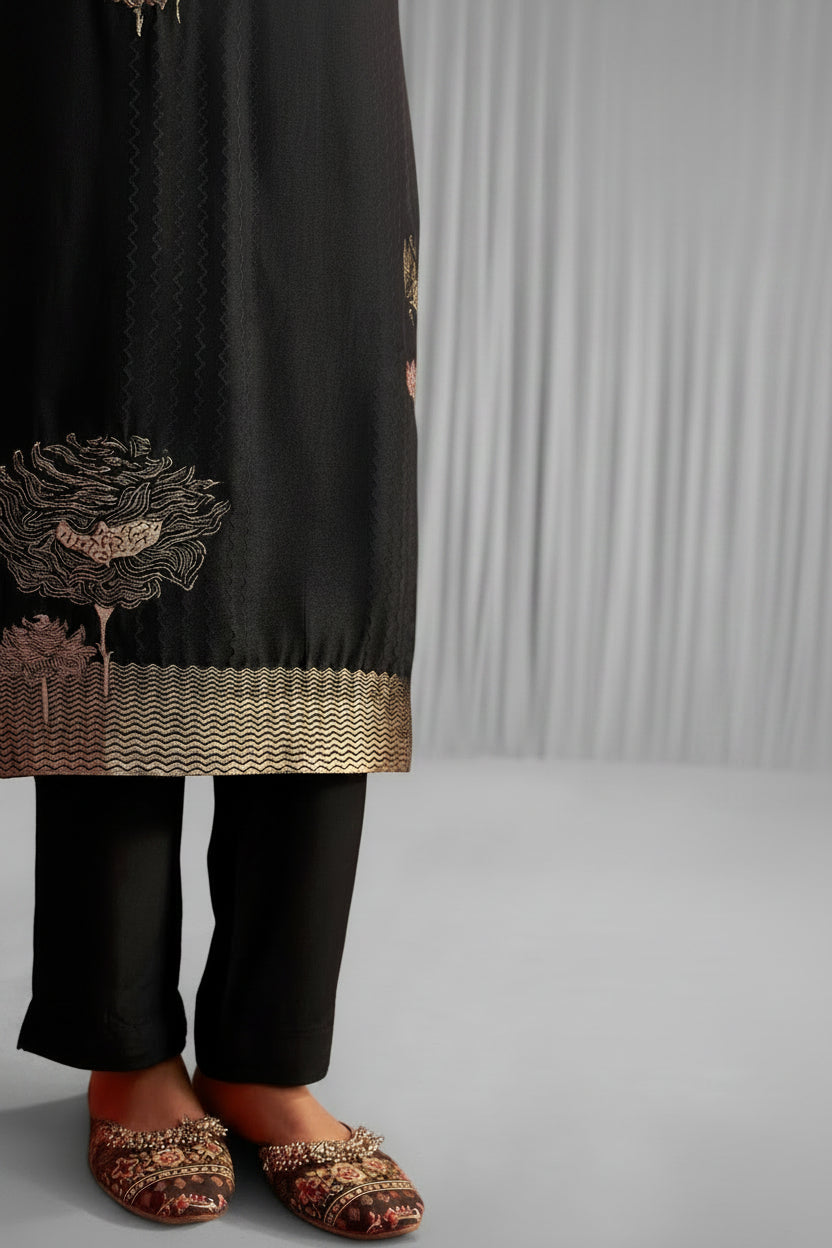 Black Handworked Silk Festive Kurta Set