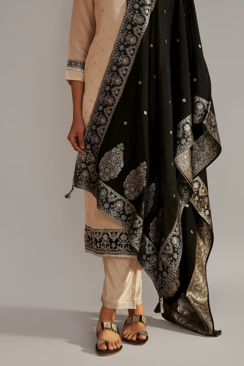 Ivory Tissue Organza Jacquard Ensemble