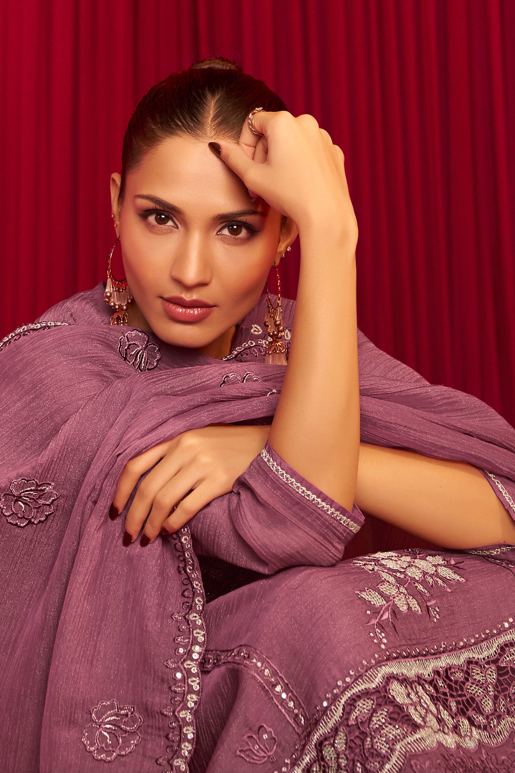 Crush Organza Border Embroidery Kurta Set