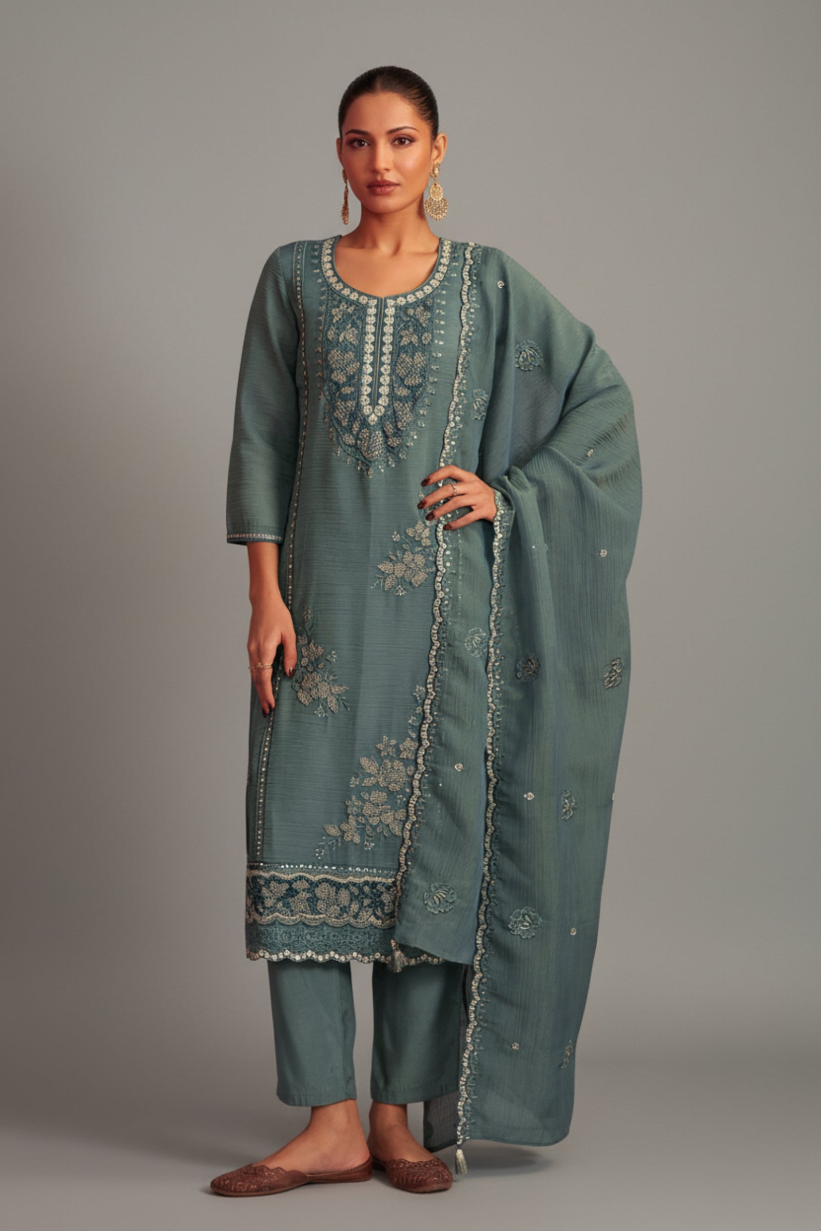 Rama Handworked Silk Festive Kurta Set