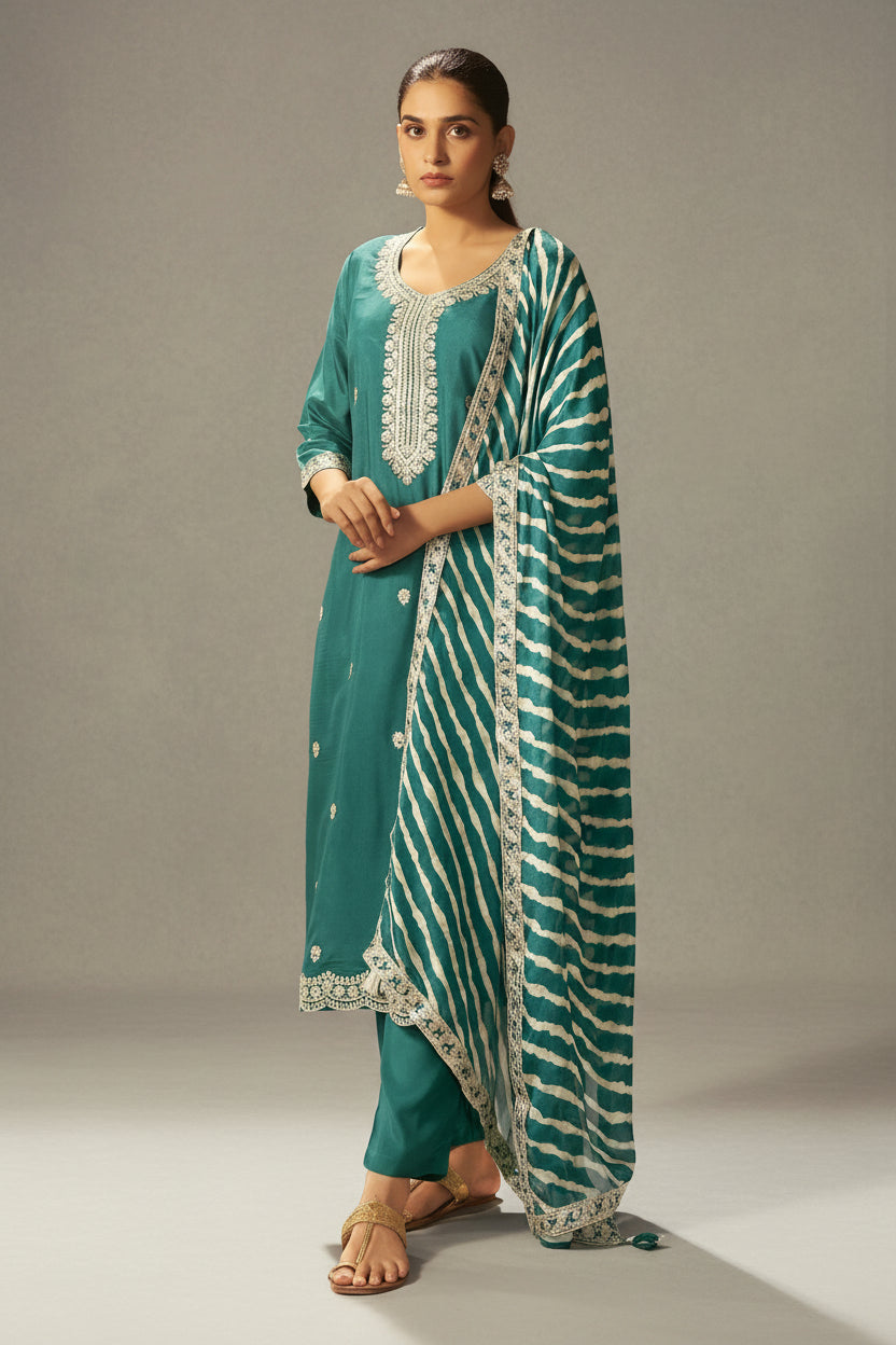 Rama Rani Chinnon Embroidered Festive Set