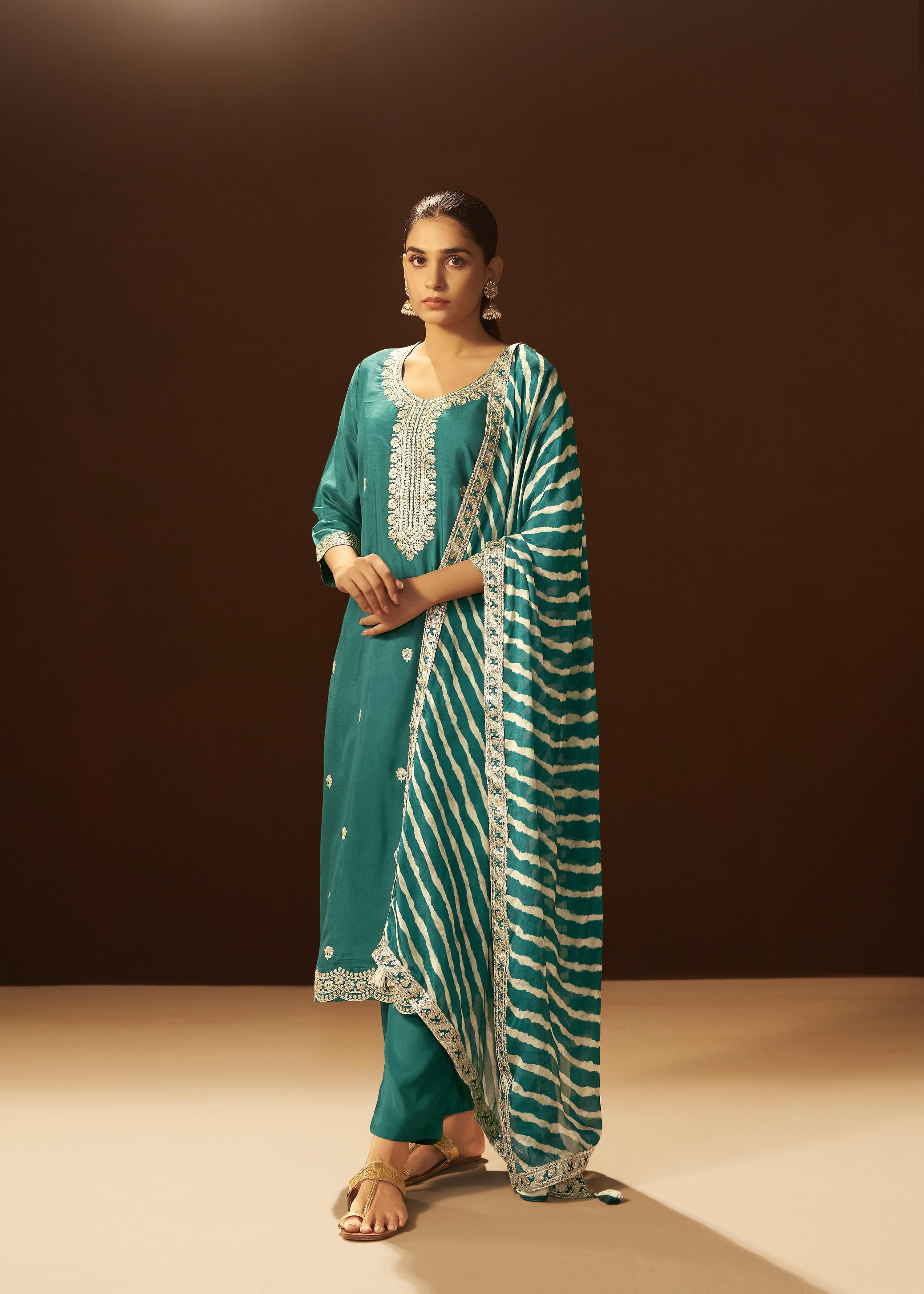 Rama Rani Chinnon Embroidered Festive Set