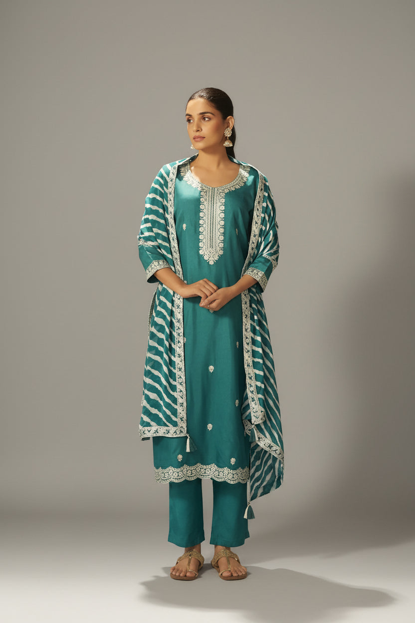 Rama Rani Chinnon Embroidered Festive Set