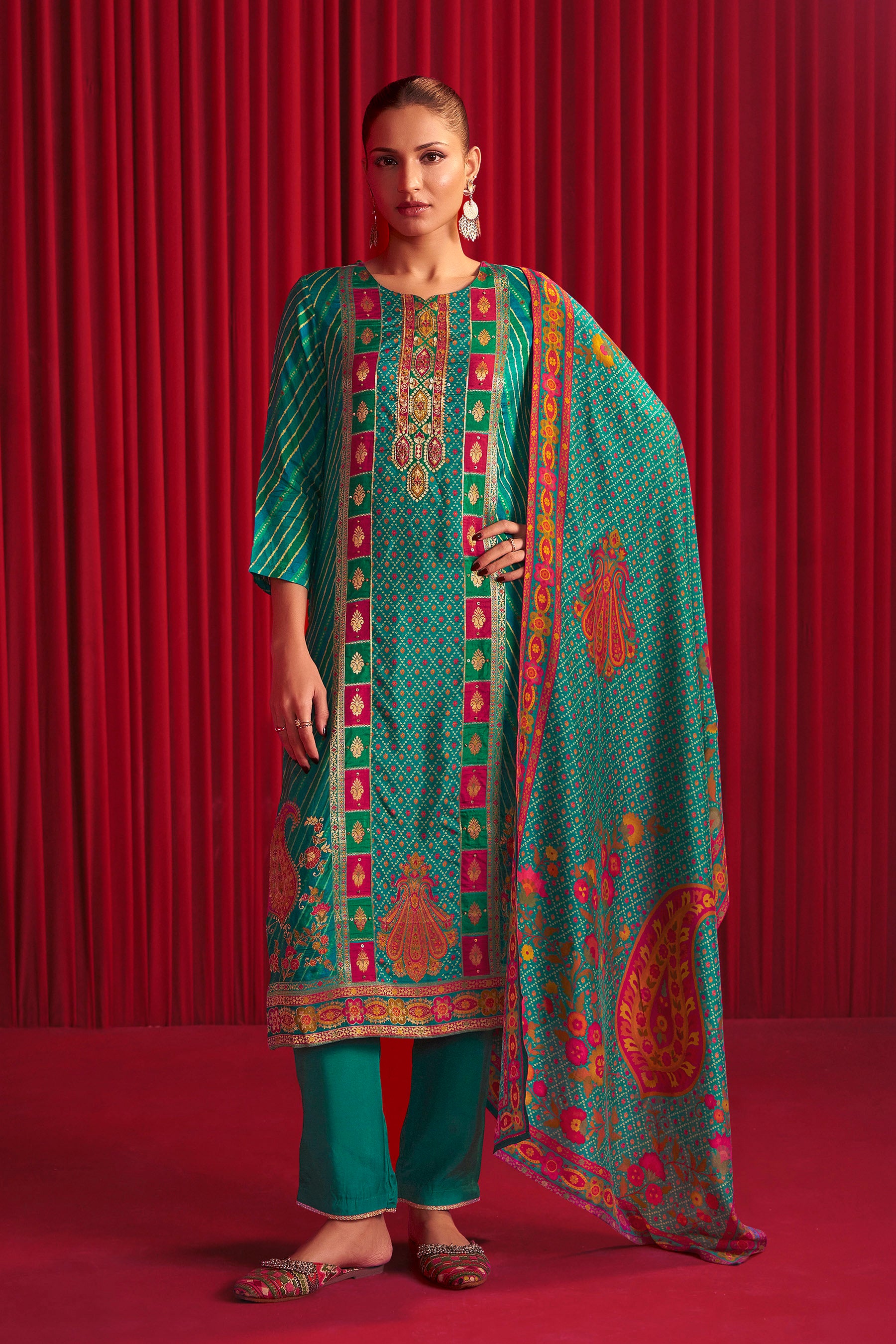 Position Print Silk Kurta Set