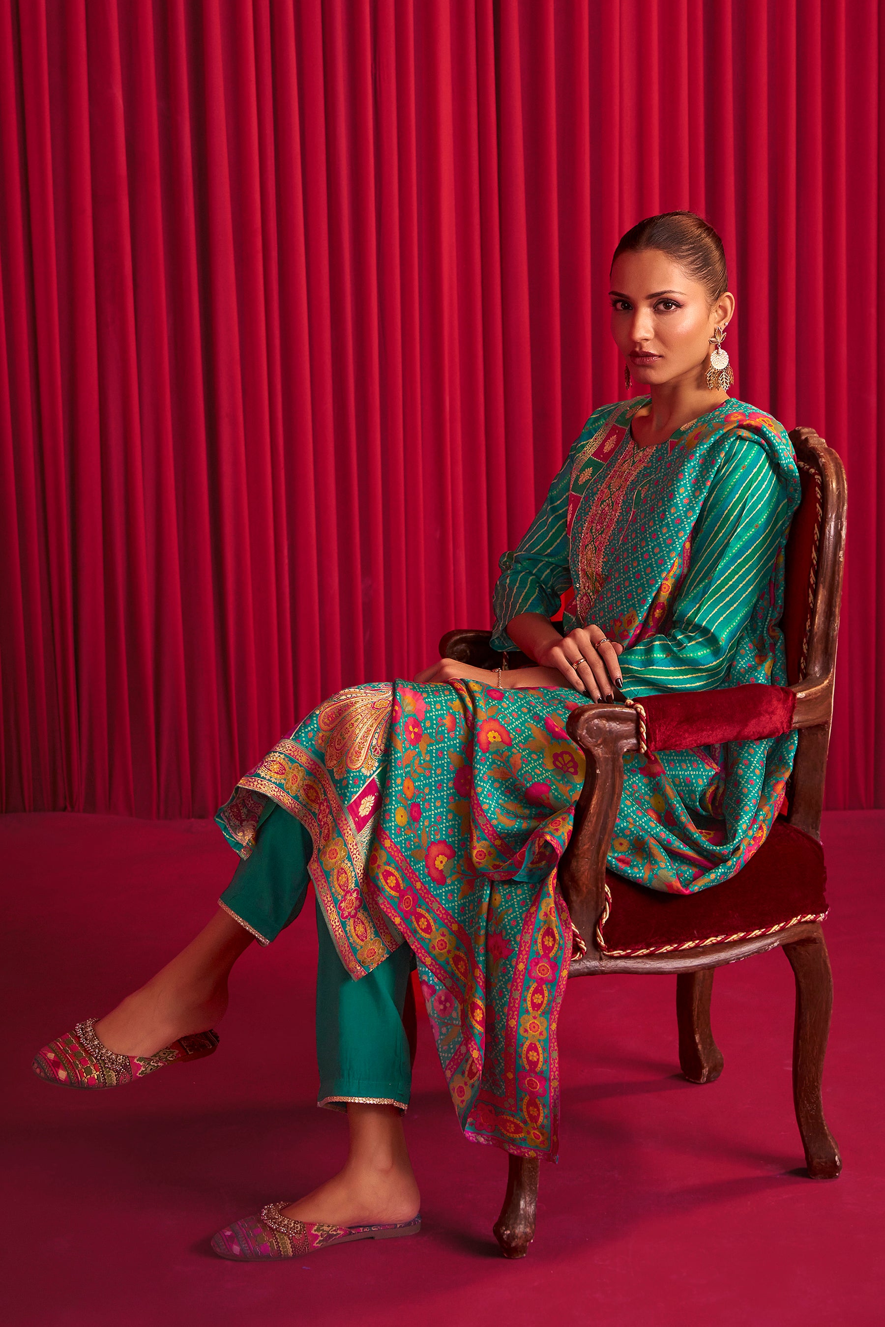 Position Print Silk Kurta Set