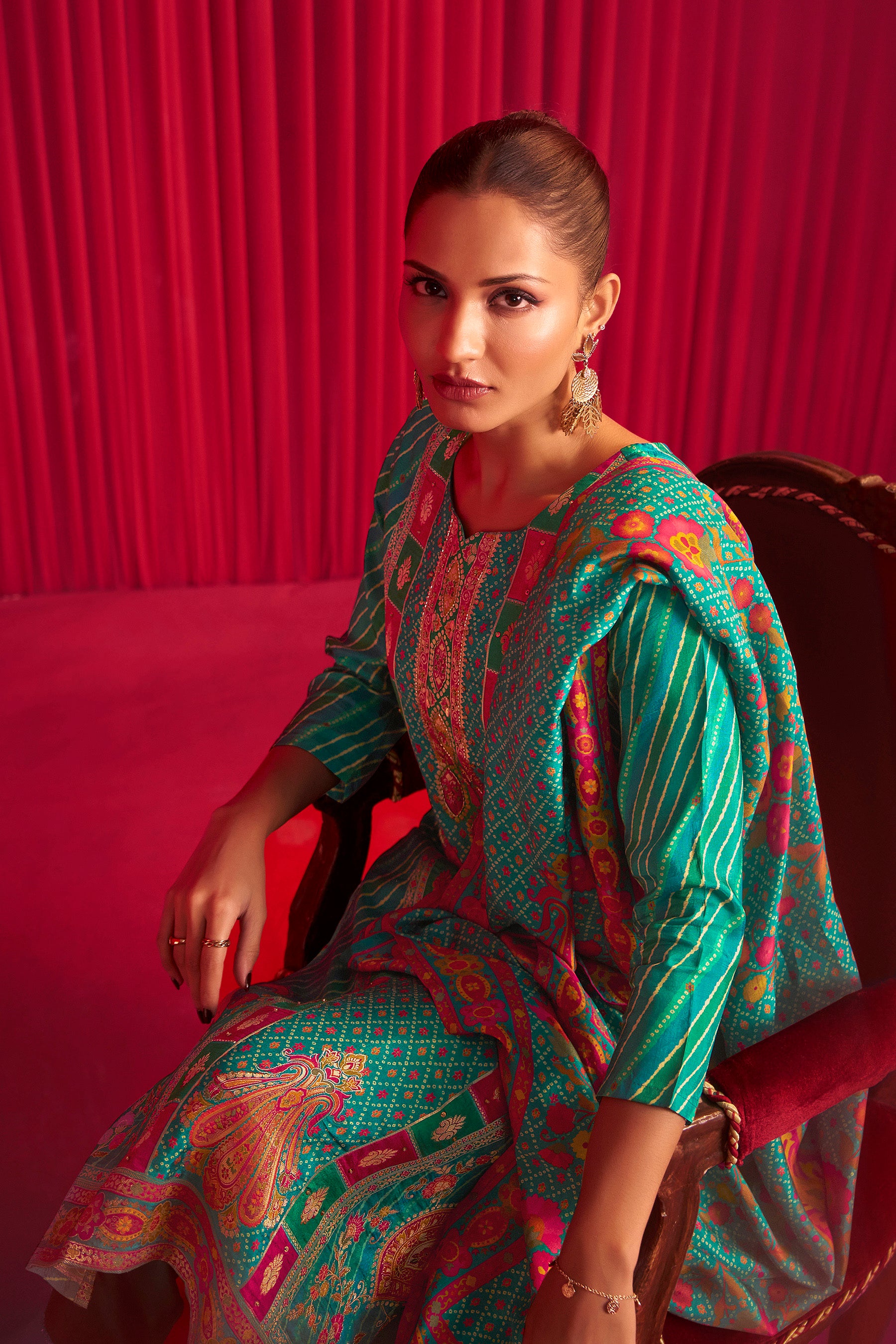 Position Print Silk Kurta Set