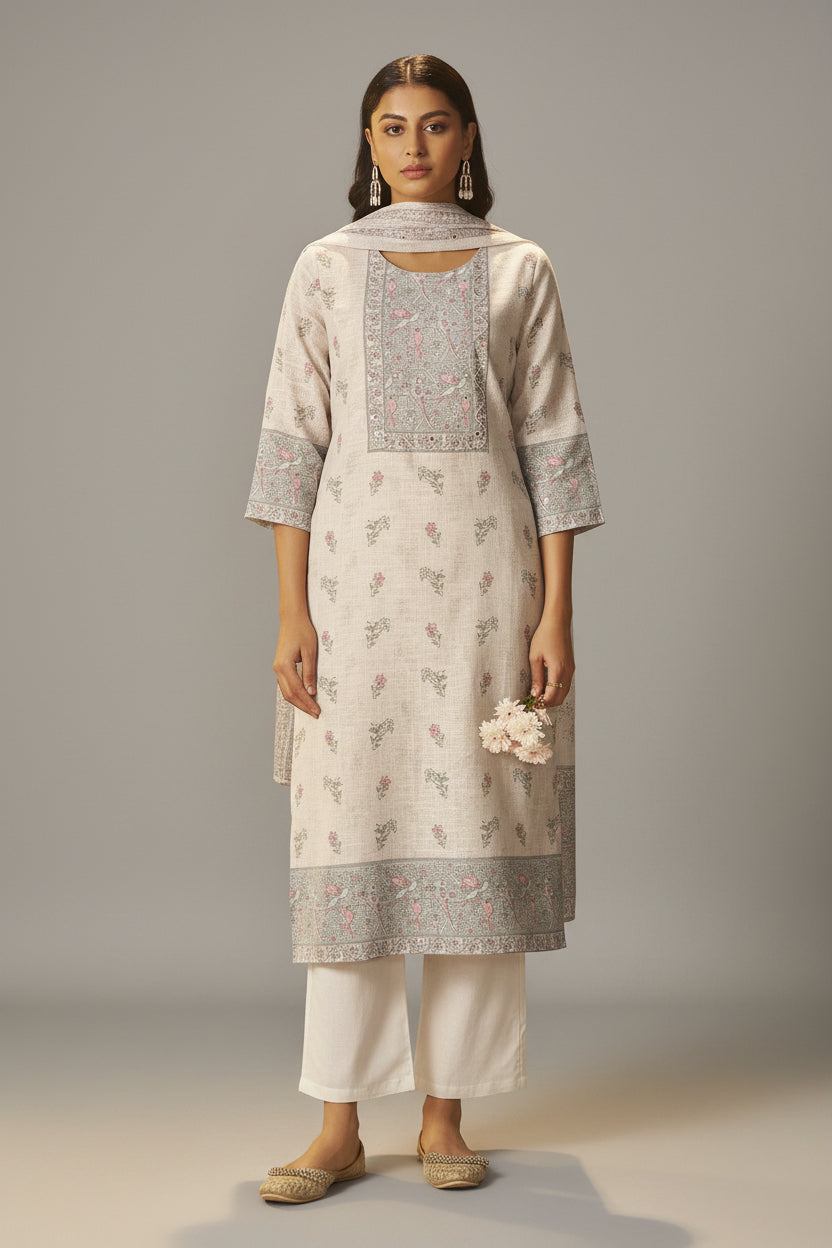 Cream Breeze Linen Cotton Kurta Set