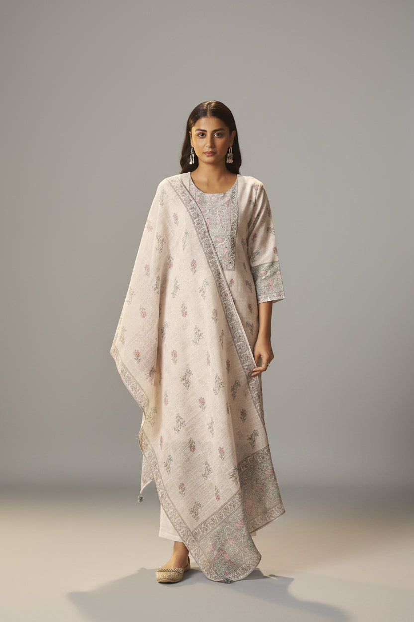 Cream Breeze Linen Cotton Kurta Set