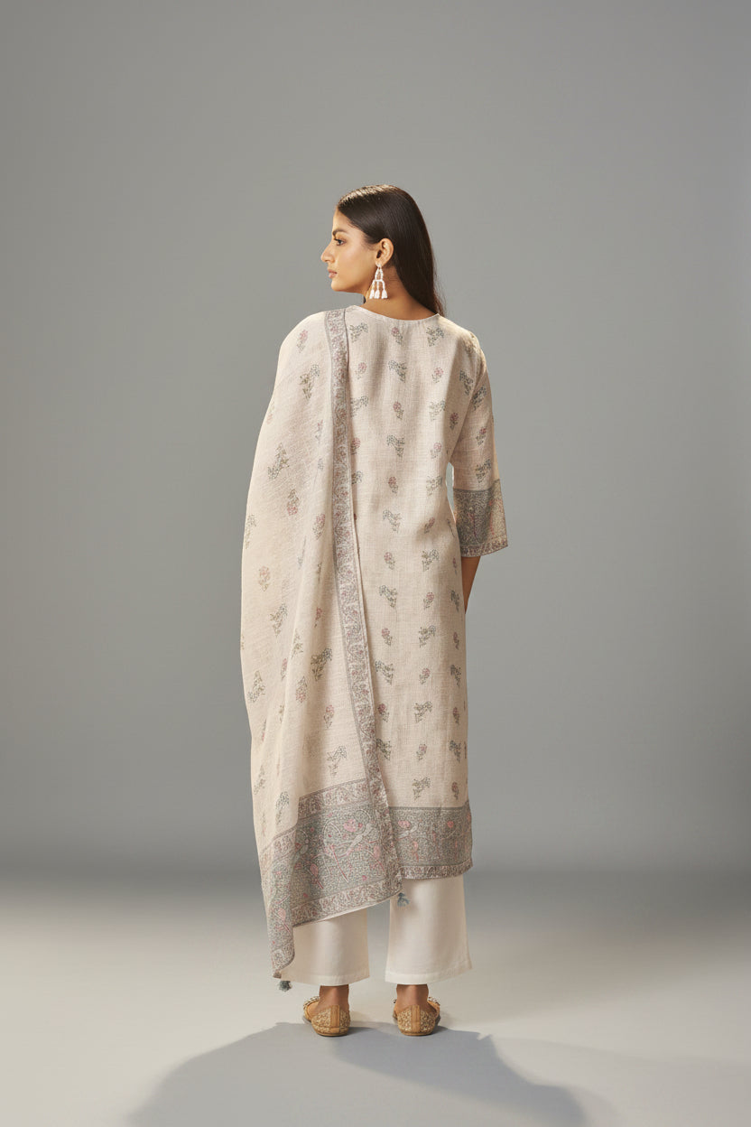 Cream Breeze Linen Cotton Kurta Set