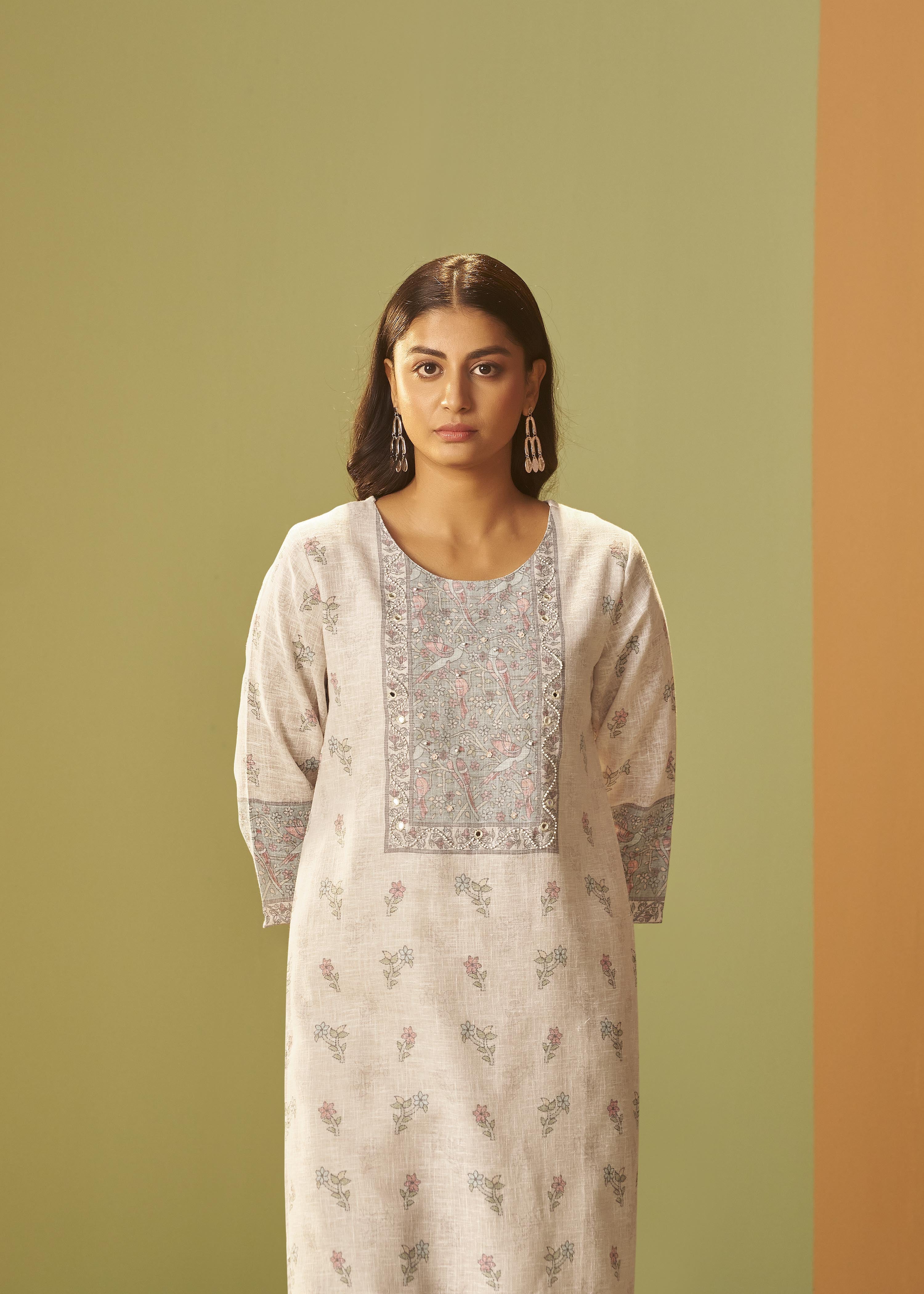 Cream Breeze Linen Cotton Kurta Set