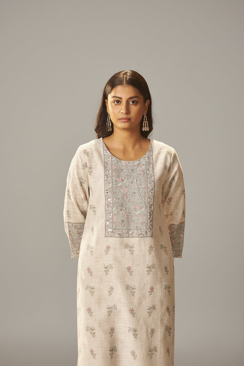 Cream Breeze Linen Cotton Kurta Set