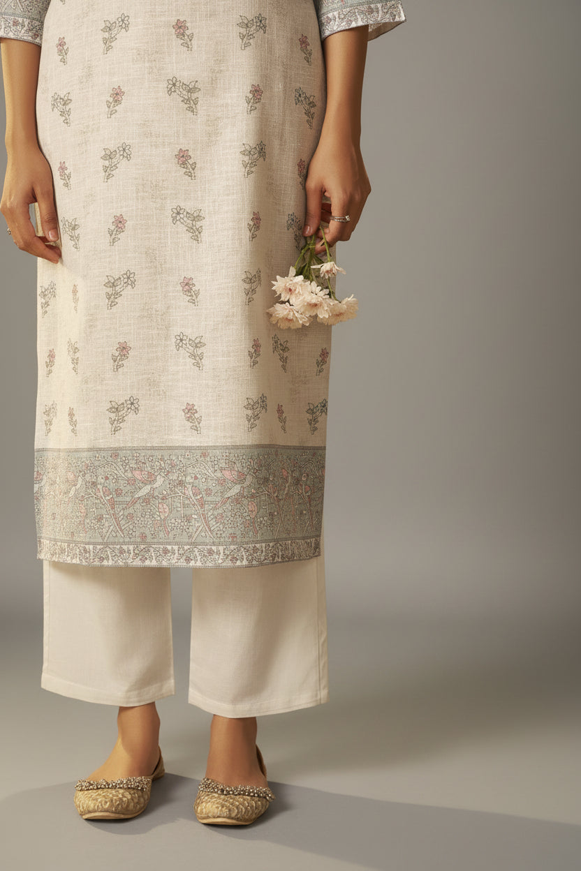 Cream Breeze Linen Cotton Kurta Set