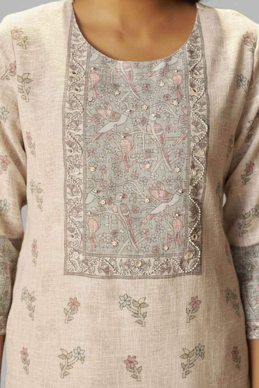 Cream Breeze Linen Cotton Kurta Set